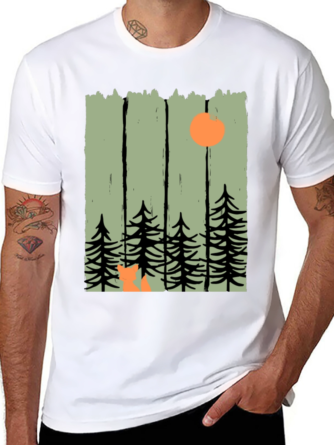 Black Nature Inspired Graphic Tee - Fox in the Forest view 8