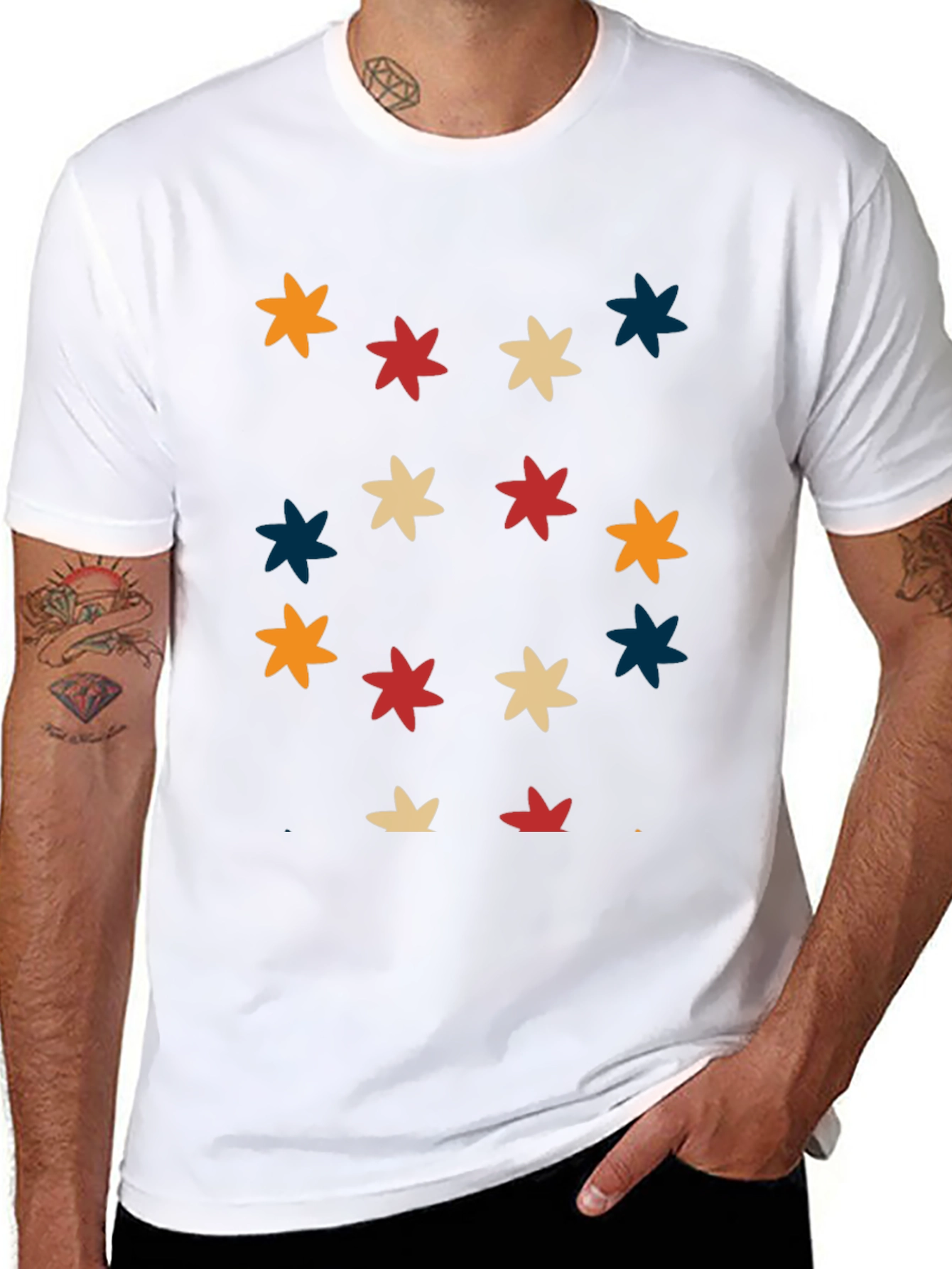 Black Retro Starburst Pattern Black T-Shirt view 8