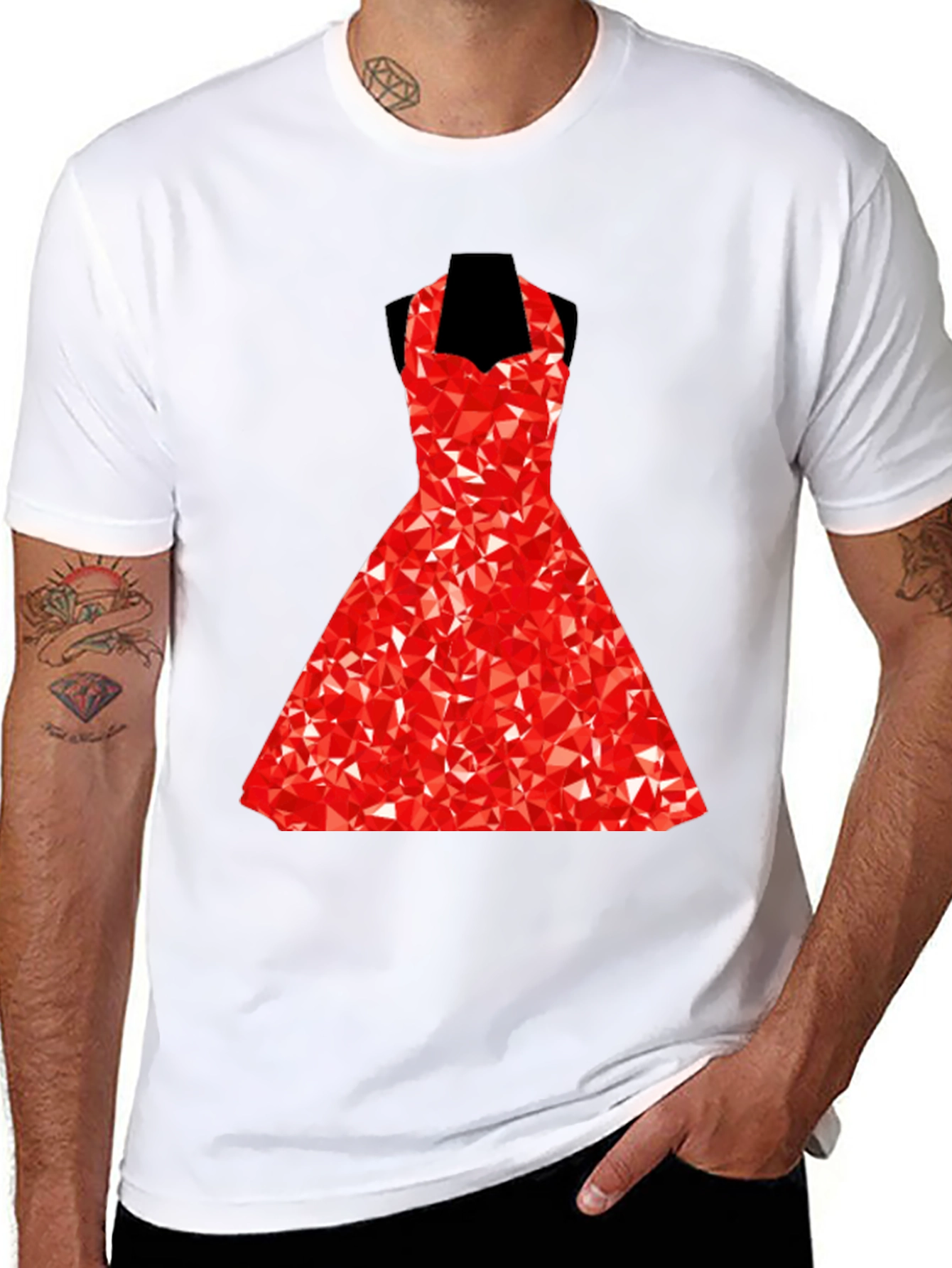 Black Geometric Red Dress Graphic T-Shirt view 8