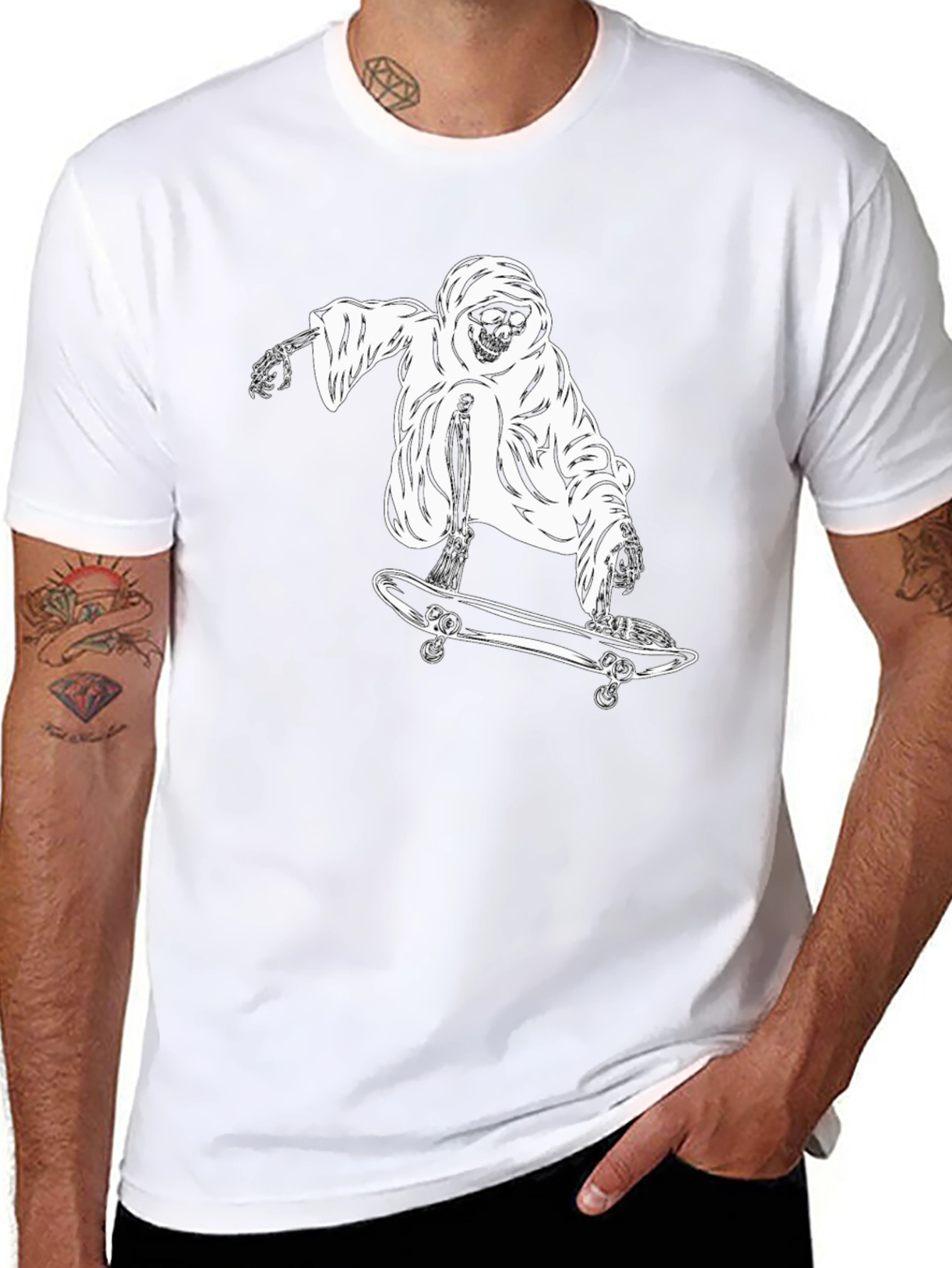 Black Skateboarding Skeleton T-Shirt - Cool Graphic Tee view 8