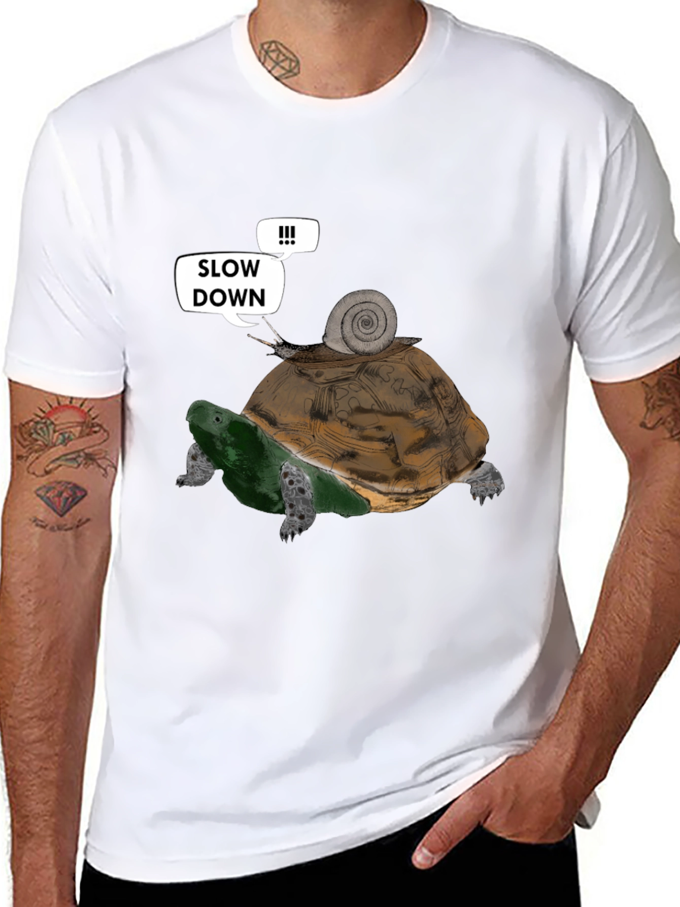 Black Slow Down Funny Turtle and Snail Graphic T-Shirt view 8