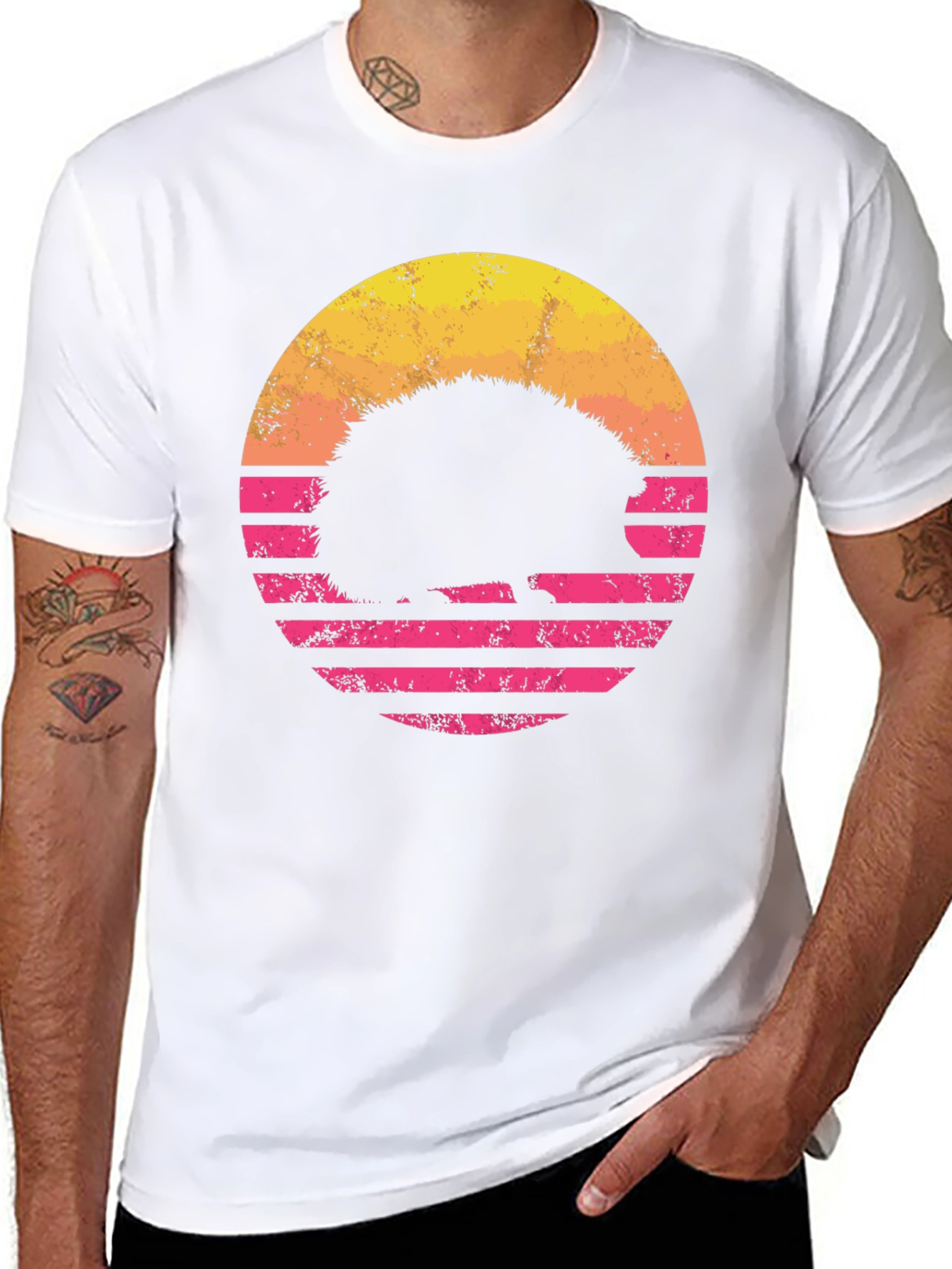 Black Retro Hedgehog Sunset T-Shirt view 8