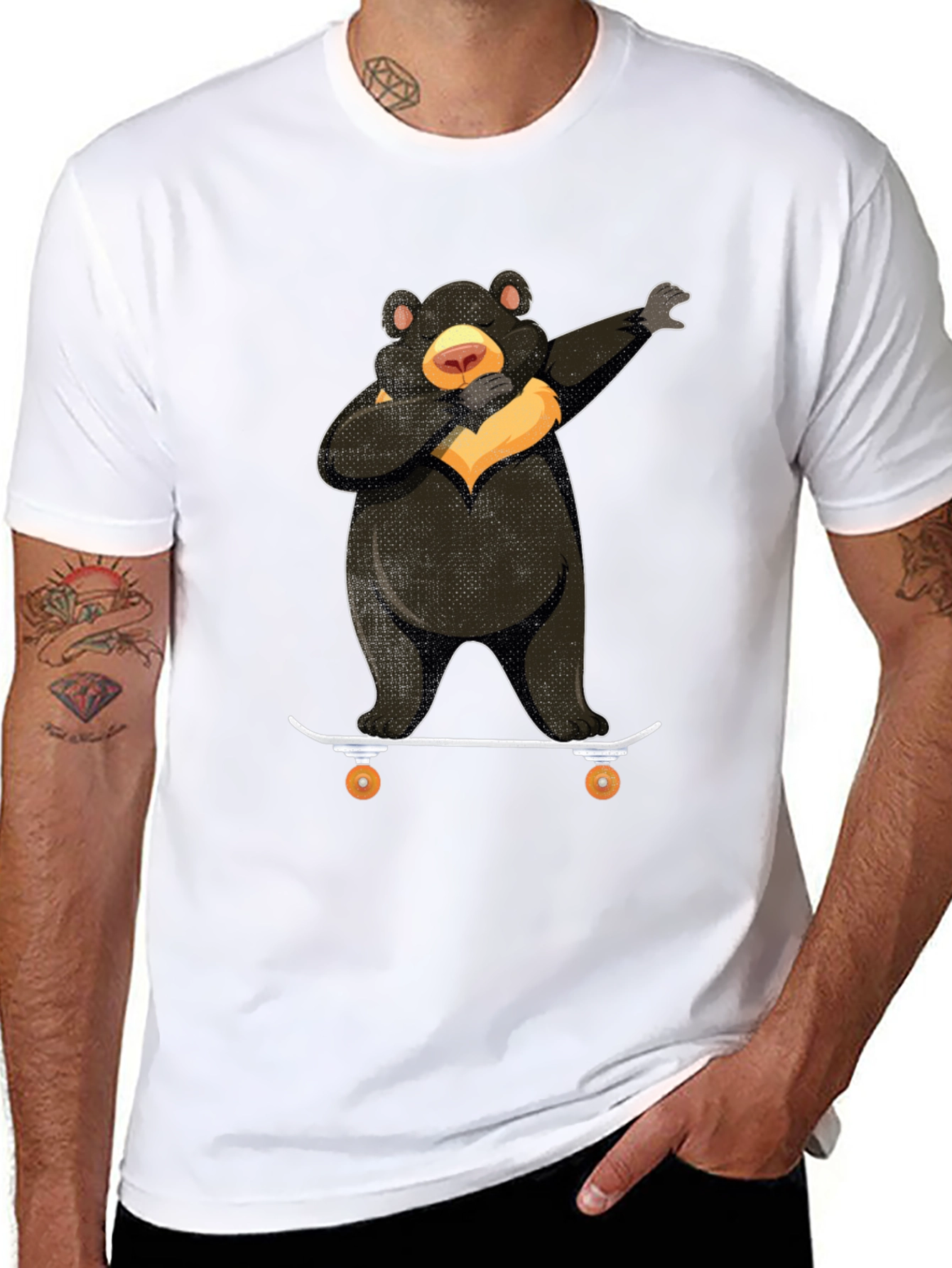 Black Dabbing Bear Skateboard Graphic T-Shirt view 8