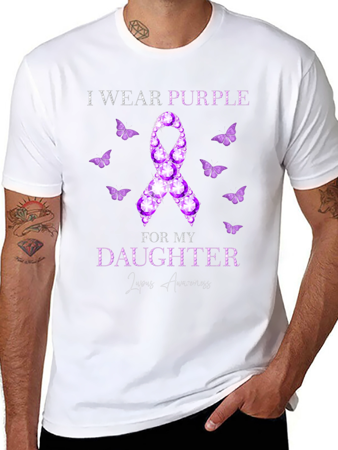Black Purple Lupus Awareness Daughter T-Shirt view 8