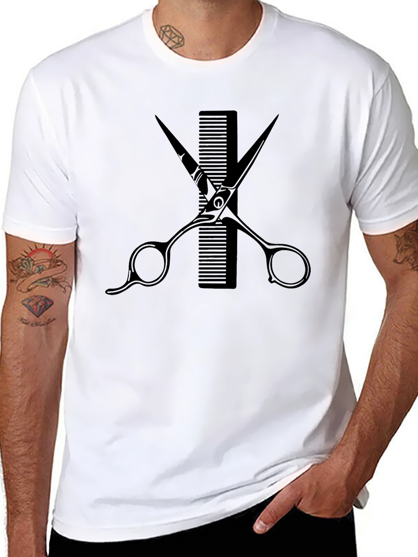 Black Barber Scissors & Comb Graphic Tee - Black Cotton view 8