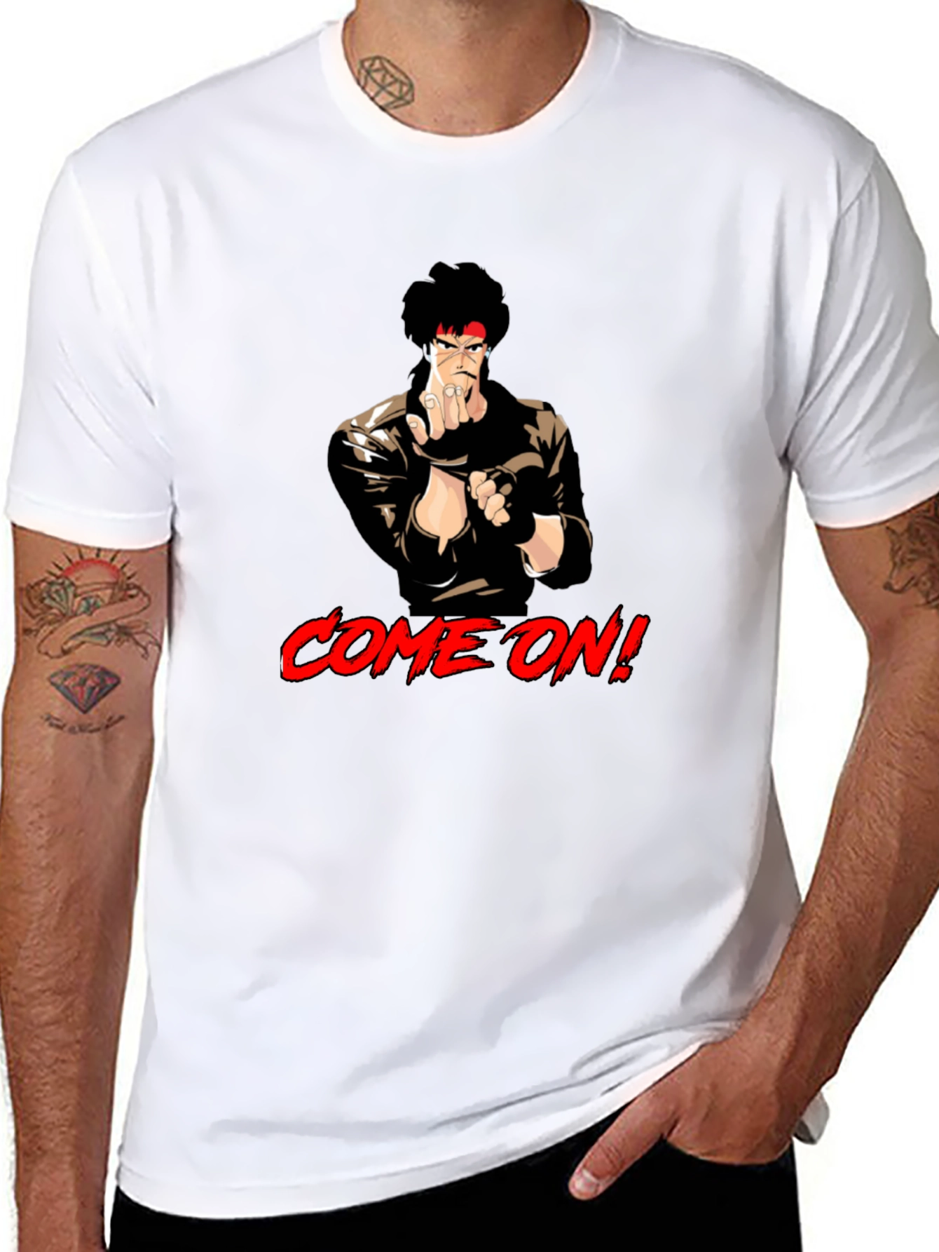 Black Retro Anime Fighter T-Shirt - Come On! view 8