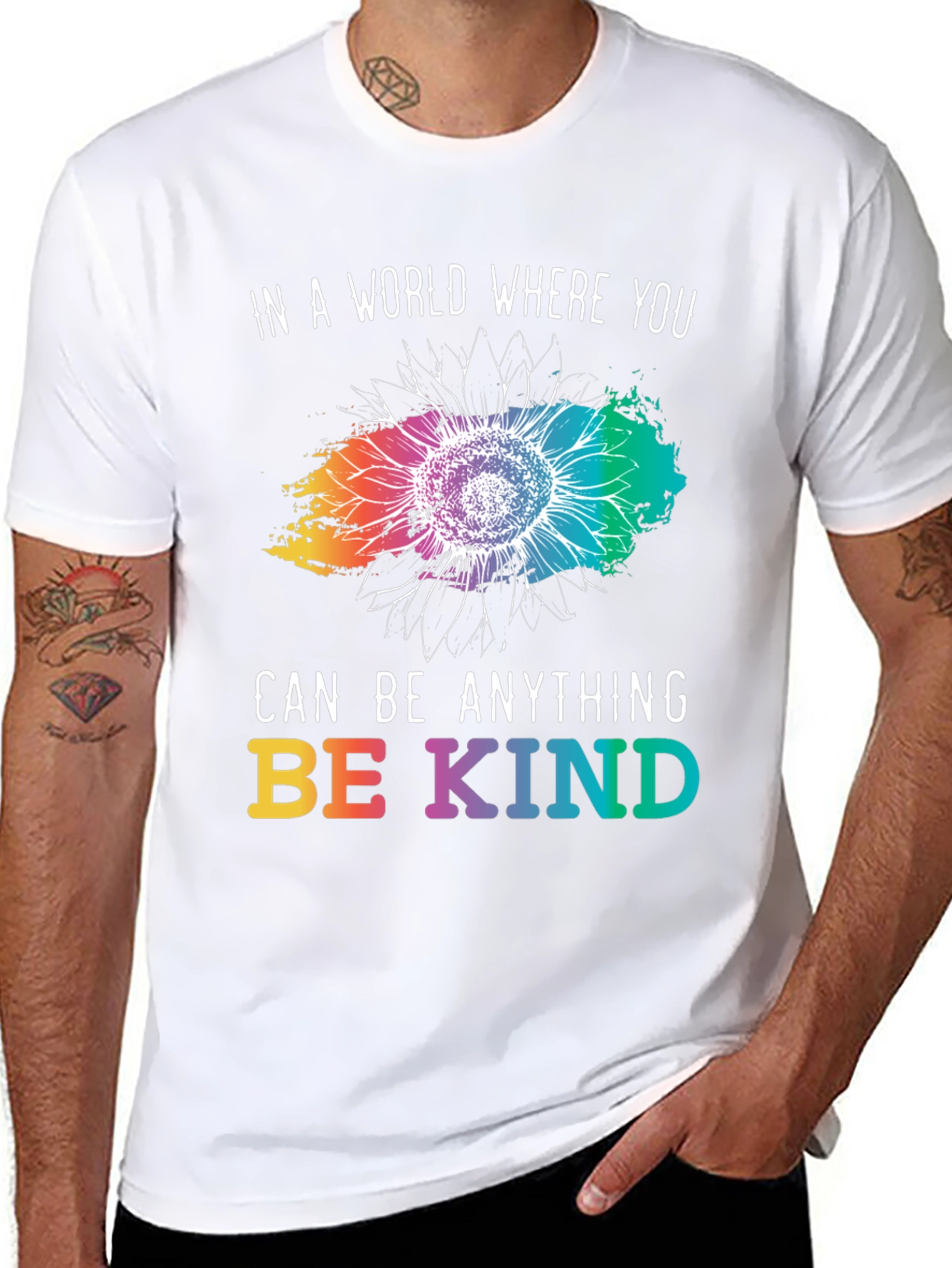 Black Be Kind T-Shirt - Rainbow Sunflower Design view 8