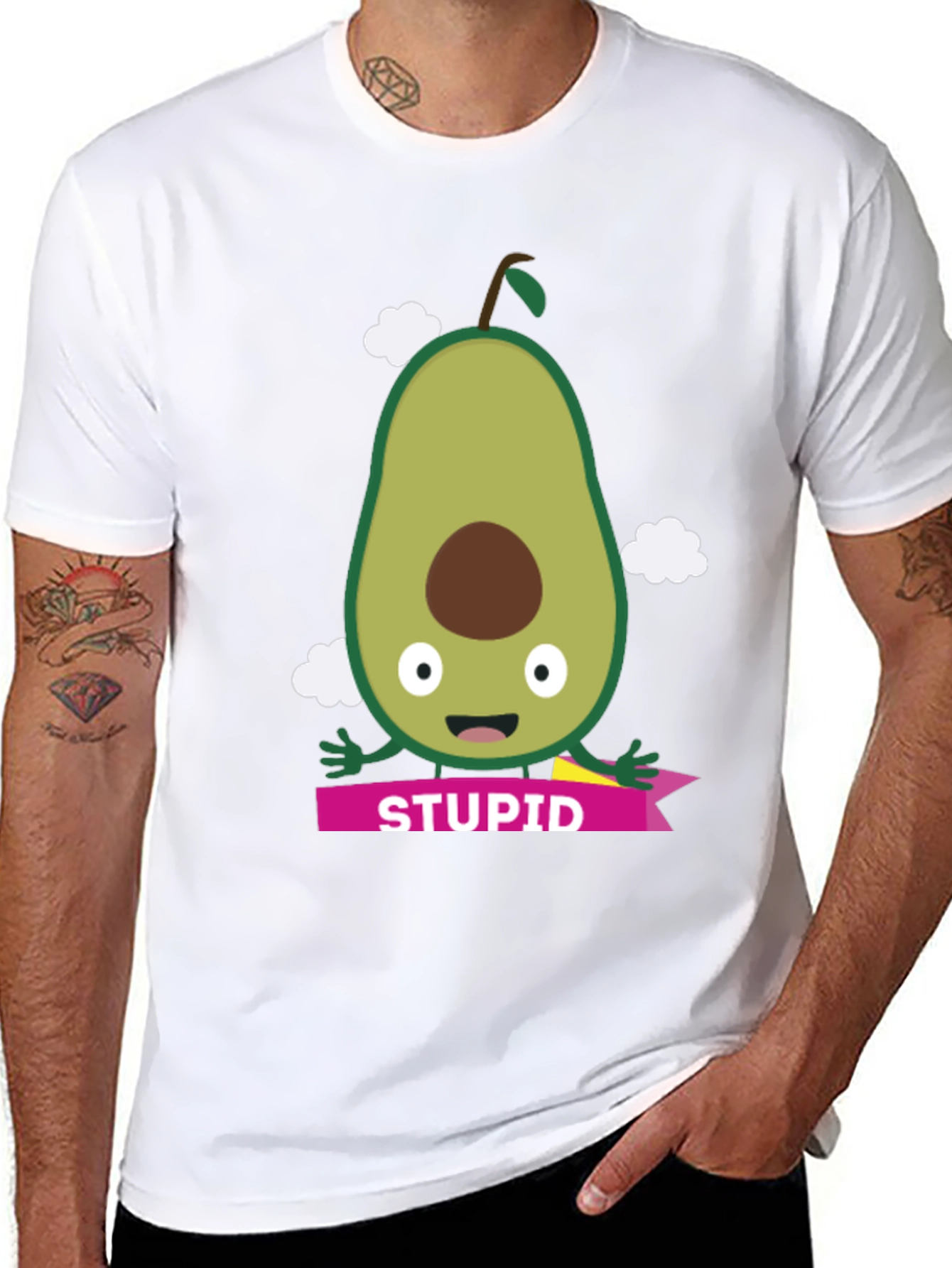 Black Funny Avocado 'Stupid' Graphic T-Shirt view 8