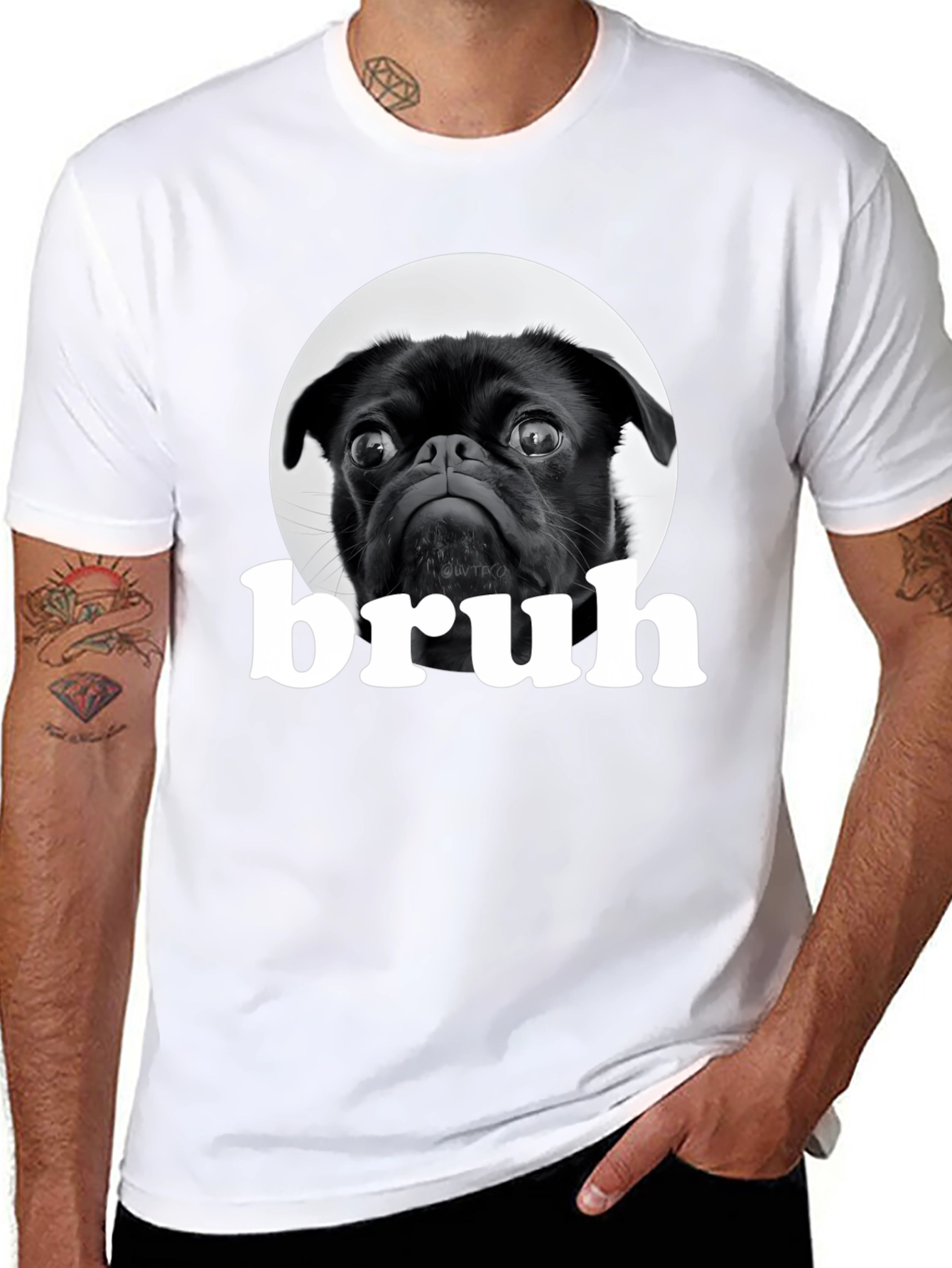 Black Black Pug "Bruh" Graphic T-Shirt view 8