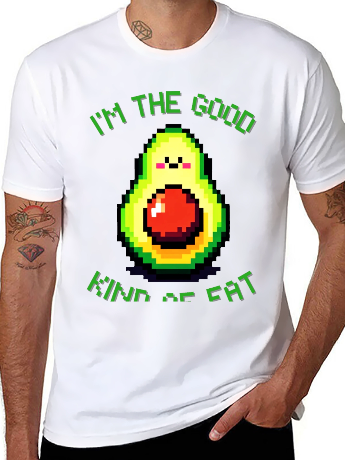 Black Funny Avocado T-Shirt - "I'm the Good Kind of Fat" view 8