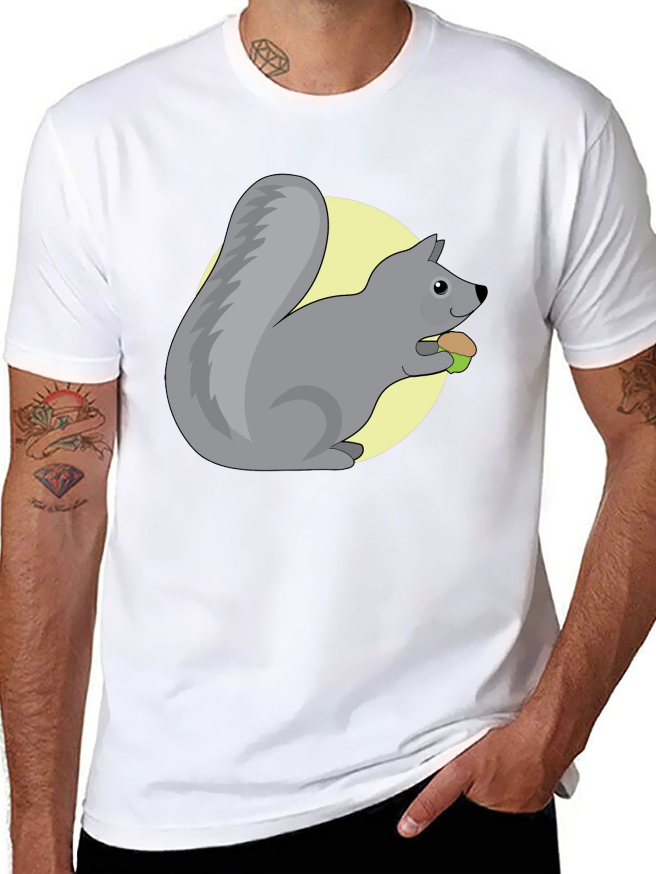 Cute Squirrel Eating Nut Graphic Tee - Black - 8