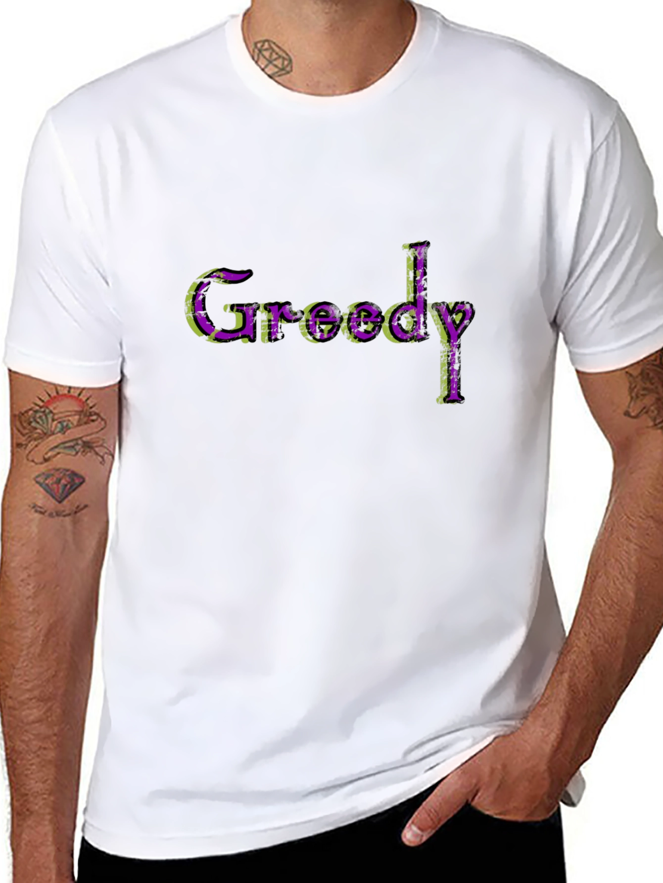 Black Greedy Graphic Print Crew Neck T-Shirt view 8