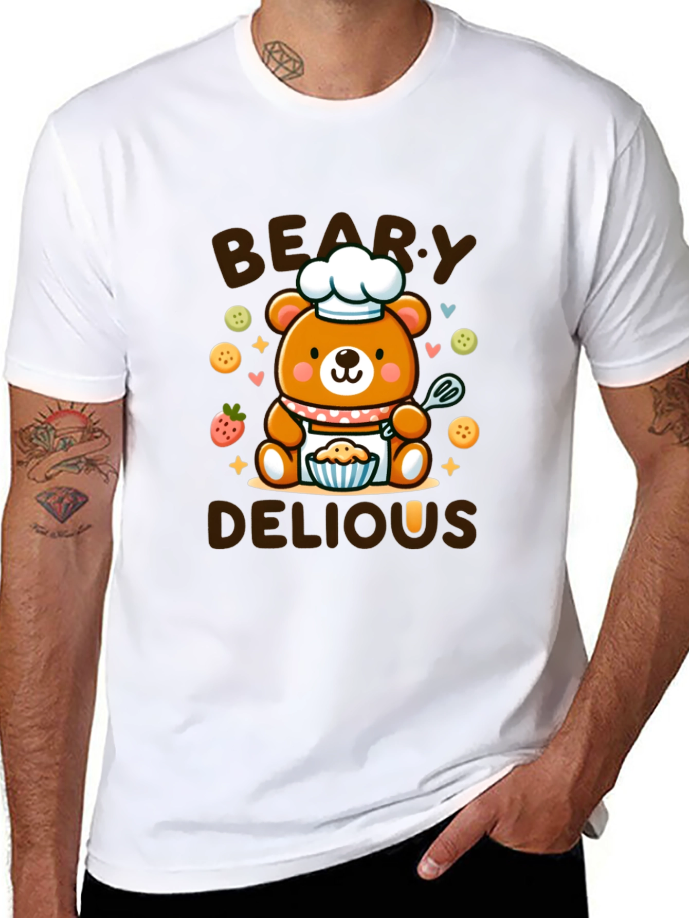 Black Beary Delious T-Shirt - Cute Chef Bear Design view 8