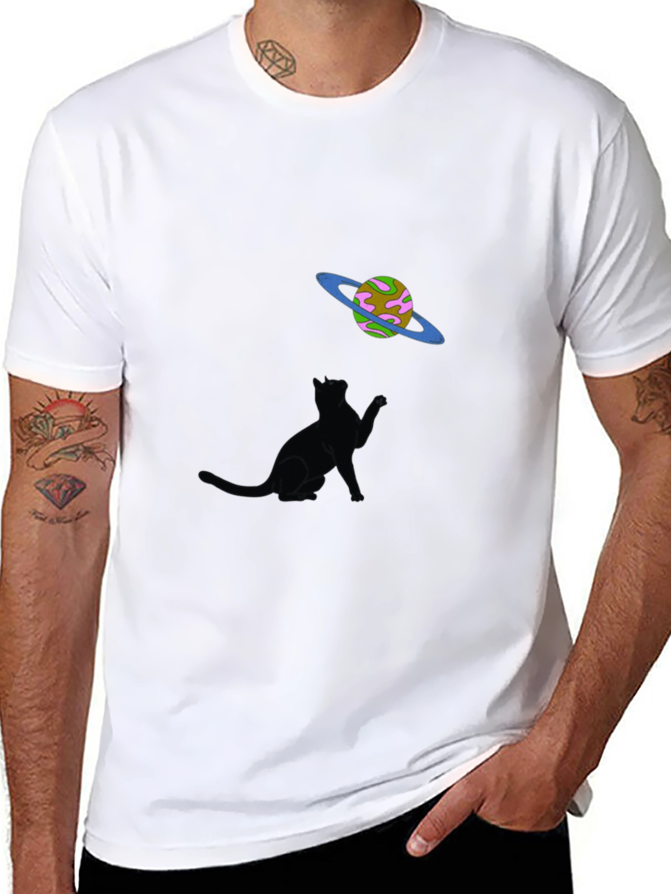 Black Cat & Planet Graphic Tee - Black Unisex view 8