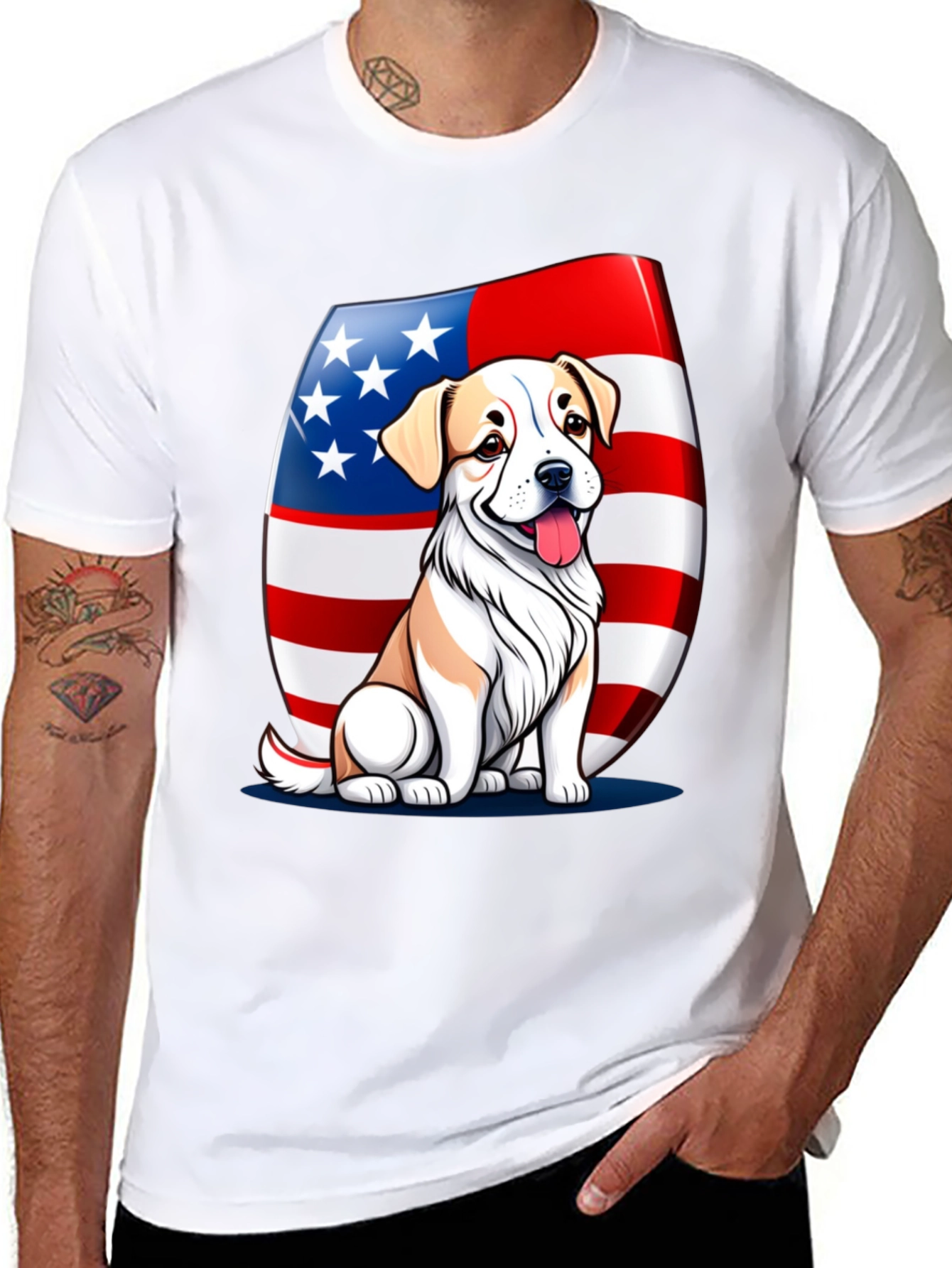 Black Patriotic Dog T-Shirt: USA Flag & Cute Pup view 8