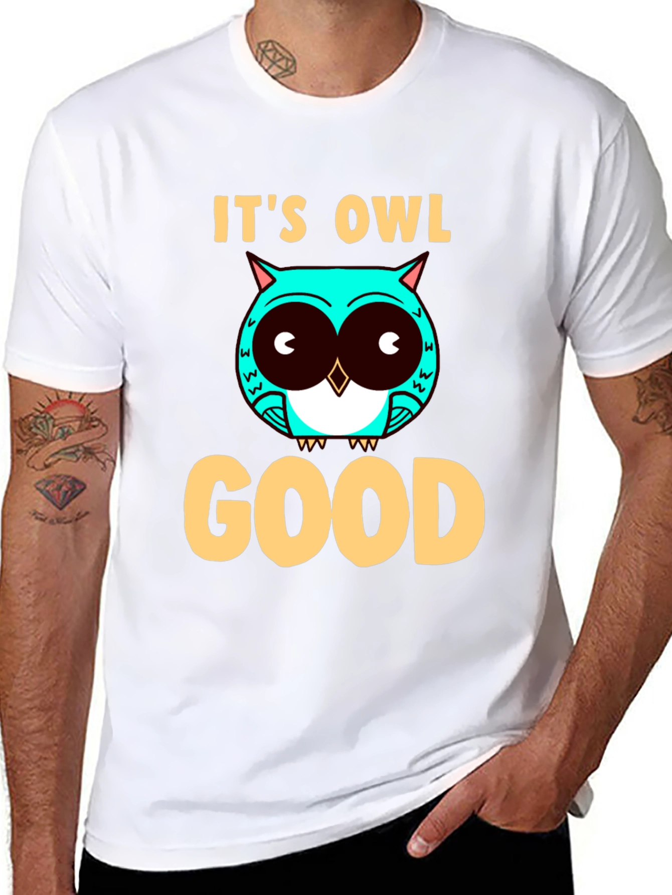 Black It's Owl Good Graphic Tee - Mens Black T-Shirt view 8