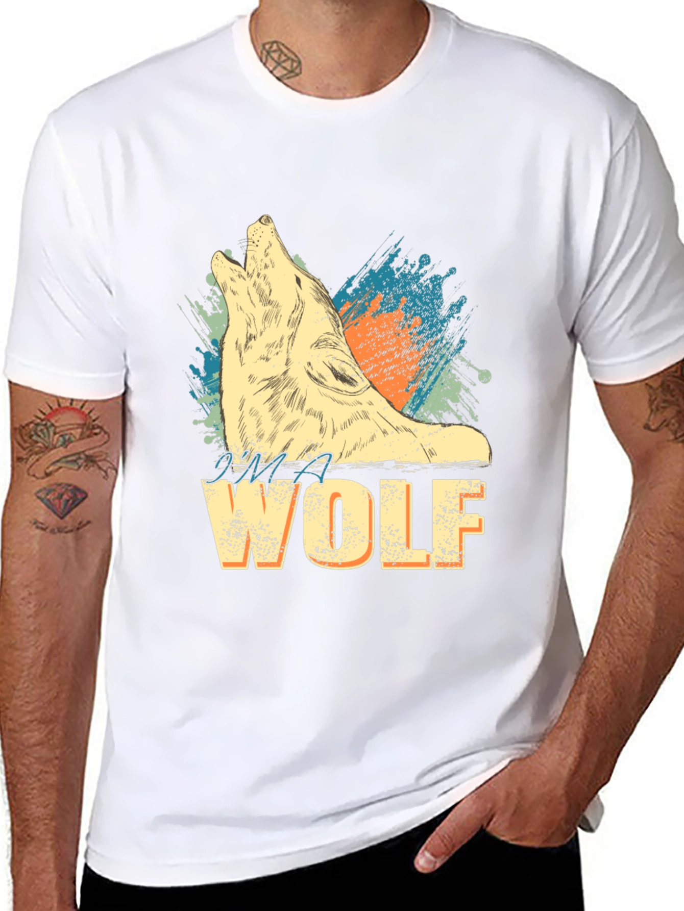 Black I'm A Wolf Graphic Print Crew Neck T-Shirt view 8