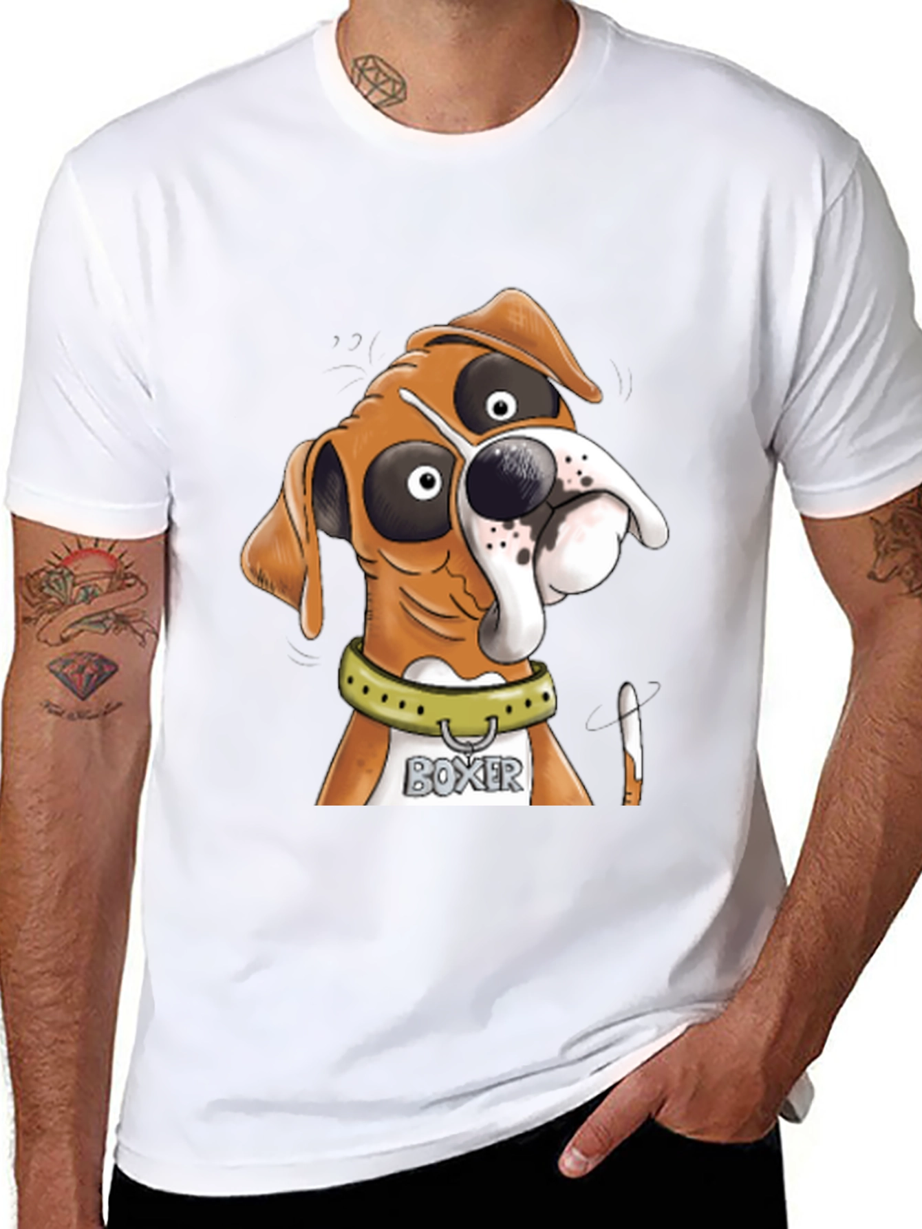 Black Boxer Dog Cartoon Graphic Tee - Unique Design view 8