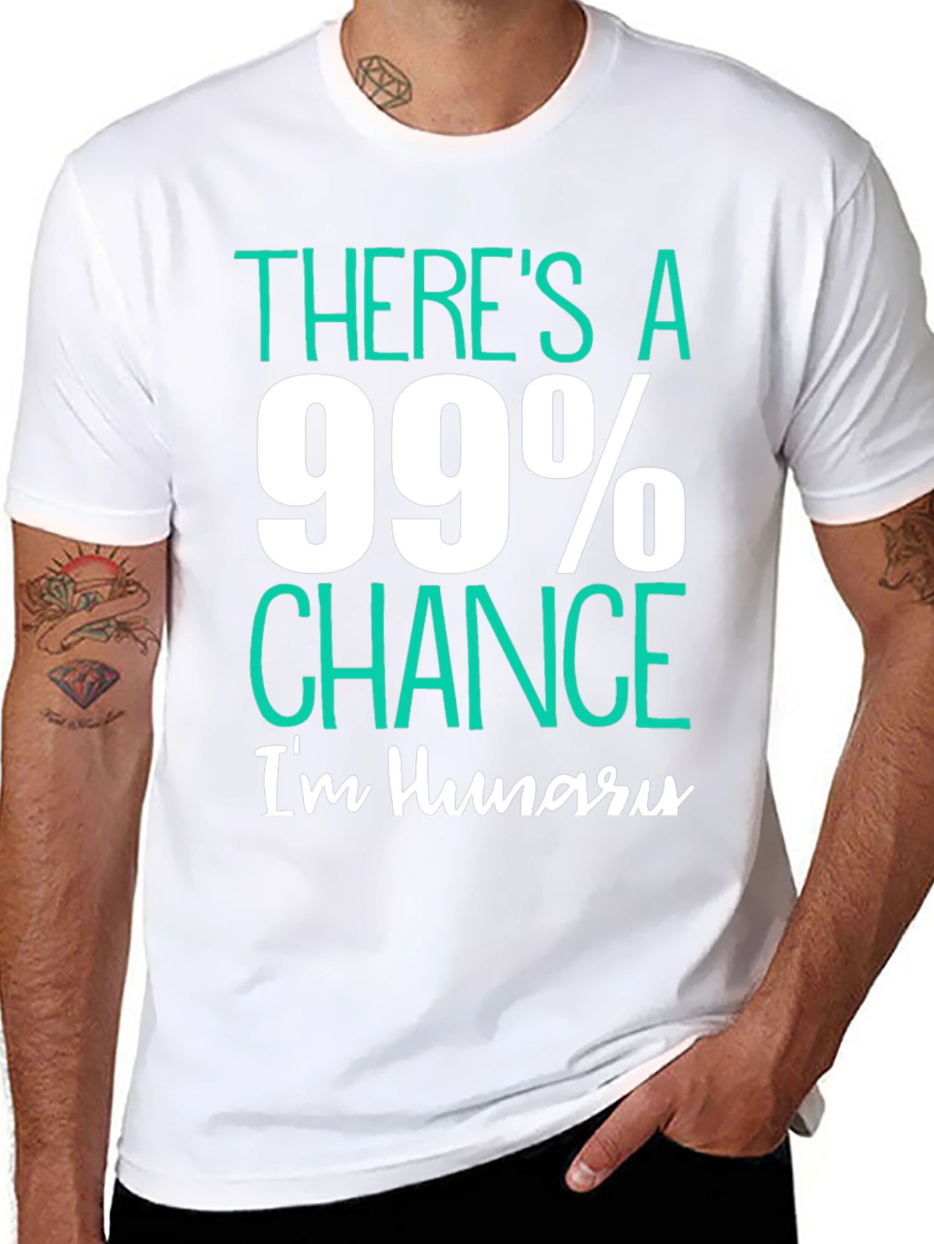 Black Funny Hungry T-Shirt - 99% Chance I'm Hungry view 8