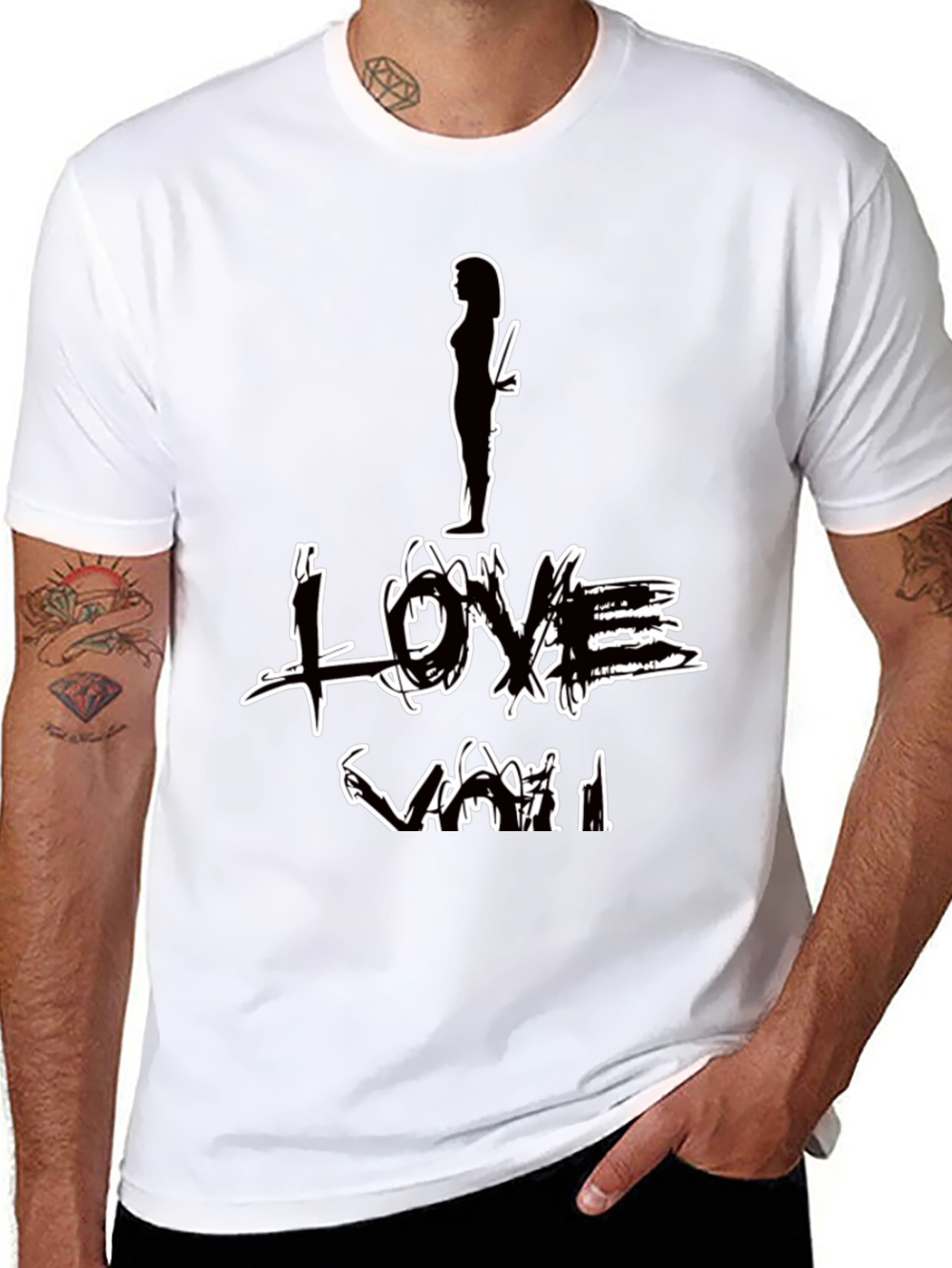 Black I Love You Graphic Print Black T-Shirt view 8