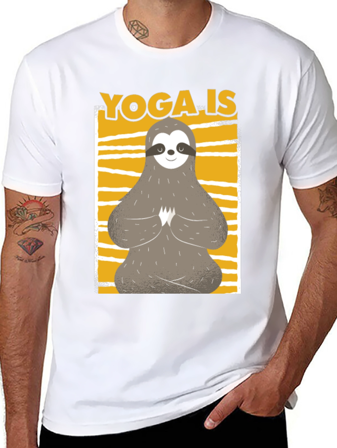 Black Yoga Sloth Graphic Tee - Relaxed Fit Black T-Shirt view 8
