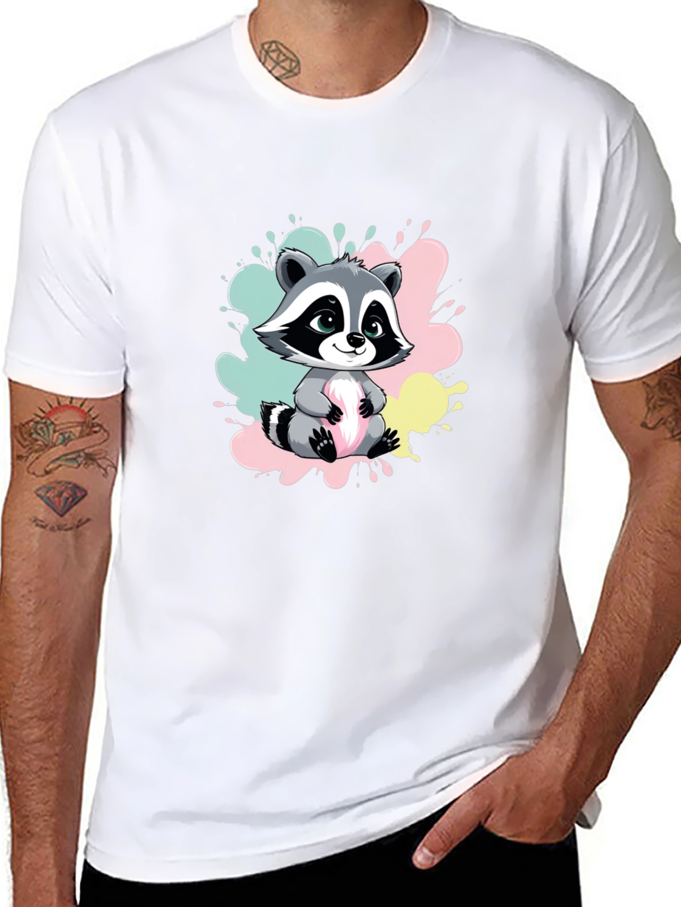 Black Cute Raccoon Graphic Tee - Soft Cotton Blend view 8