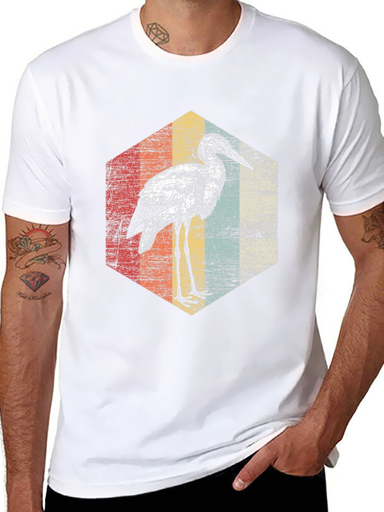 Black Retro Heron T-Shirt - Vintage Bird Graphic Tee view 8