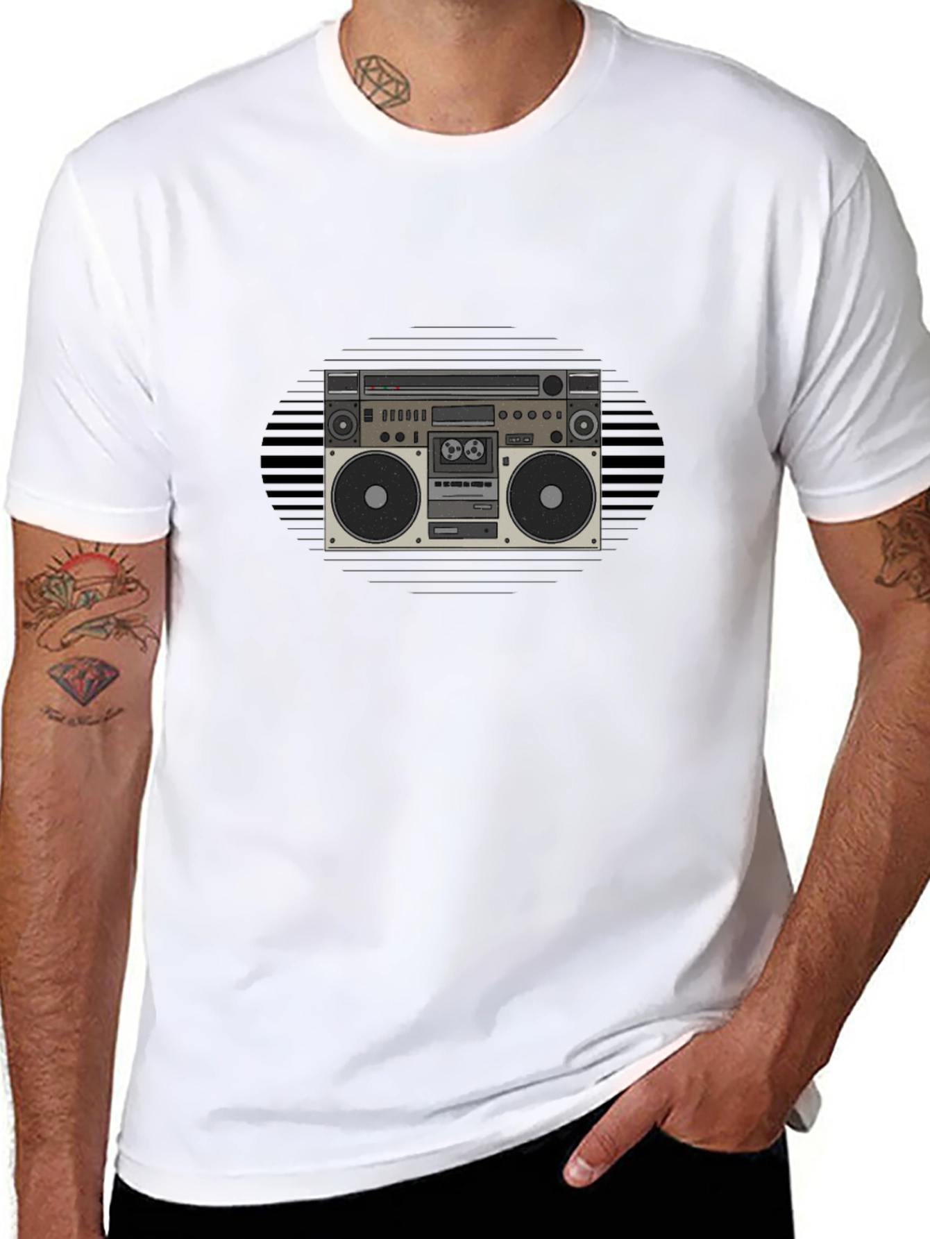 Black Retro Boombox Graphic Tee - Classic Style view 8