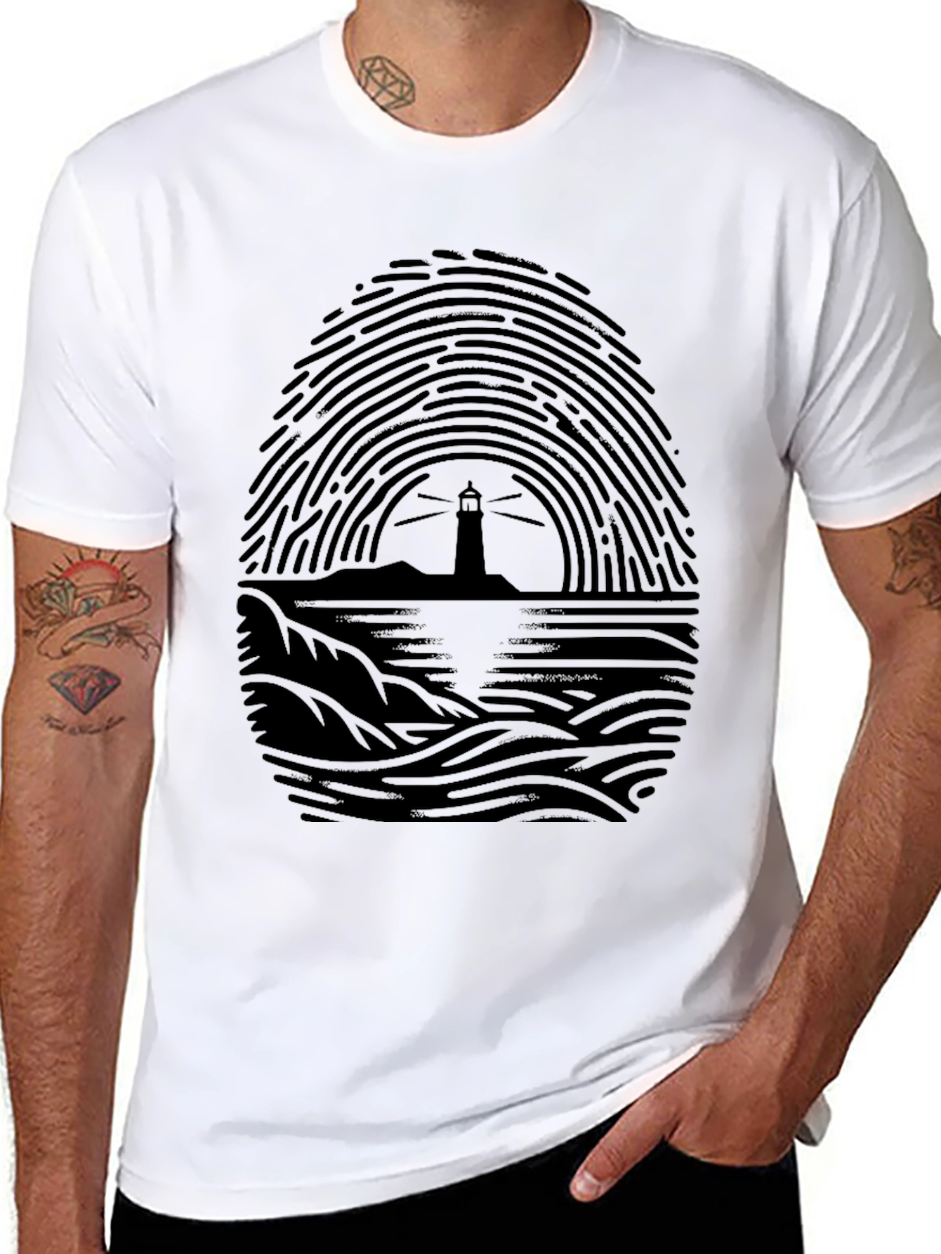 Black Lighthouse Fingerprint Graphic Tee - Black view 8