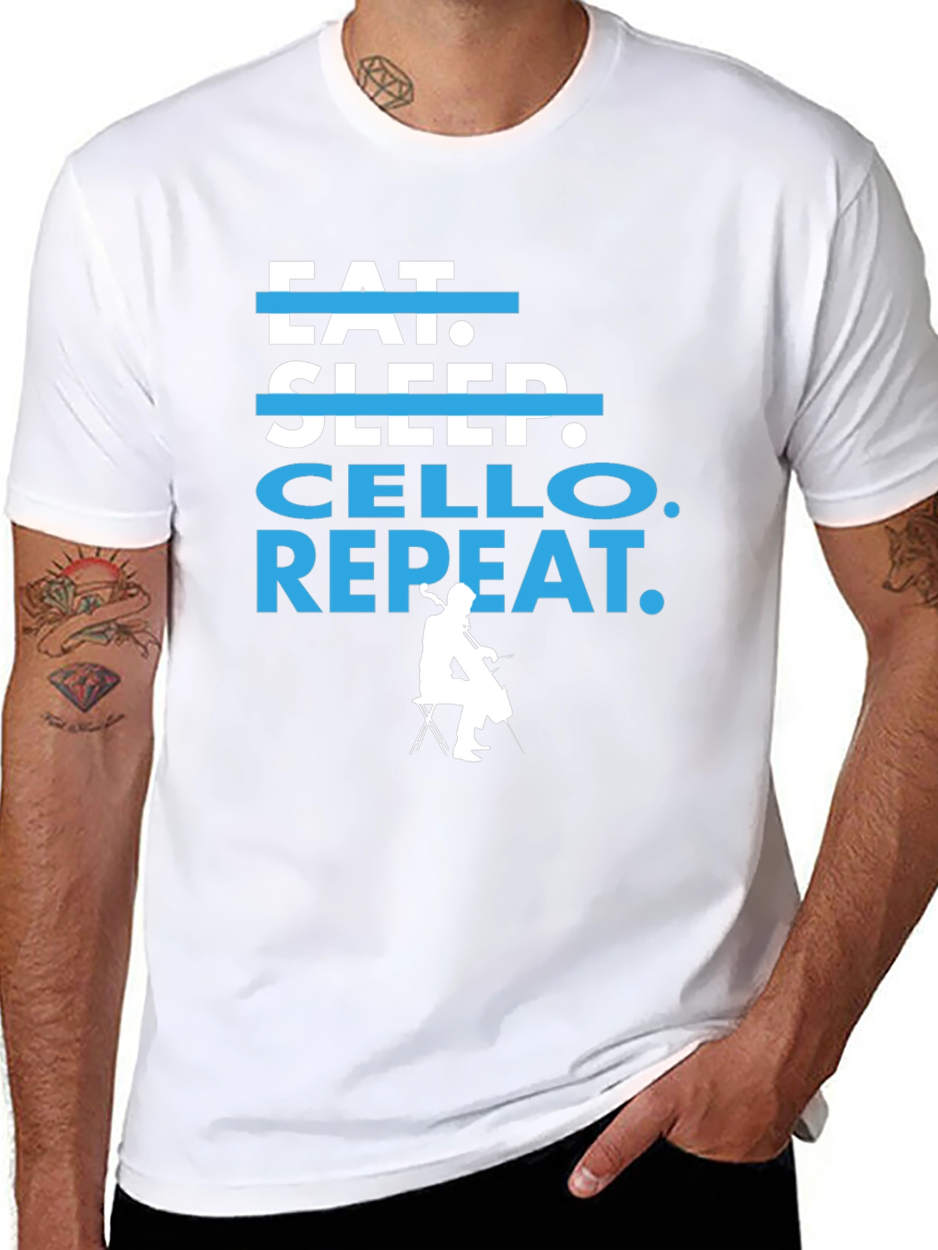 Black Eat Sleep Cello Repeat T-Shirt - Musician's Tee view 8