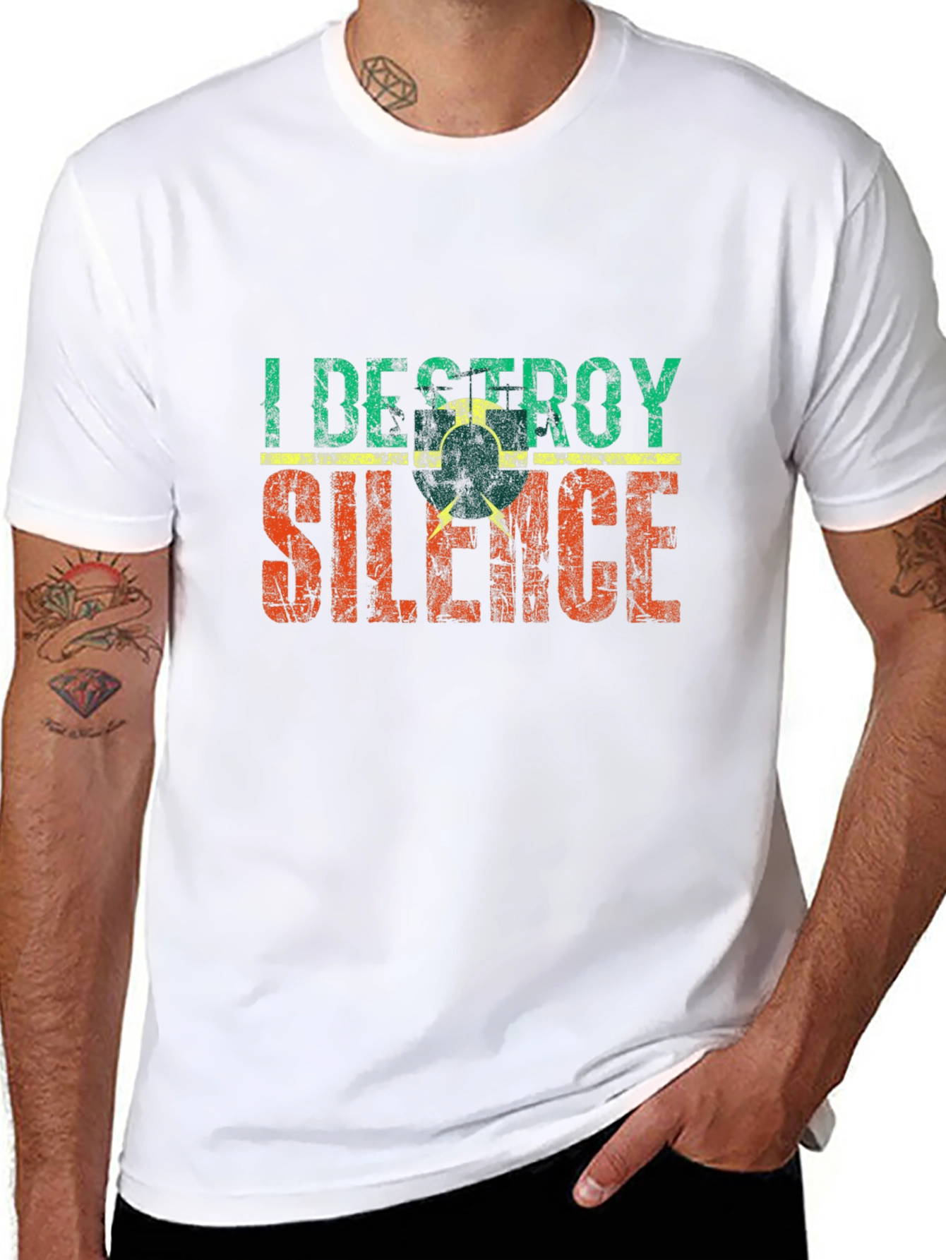 Black I Destroy Silence T-Shirt - Retro Style Tee view 8