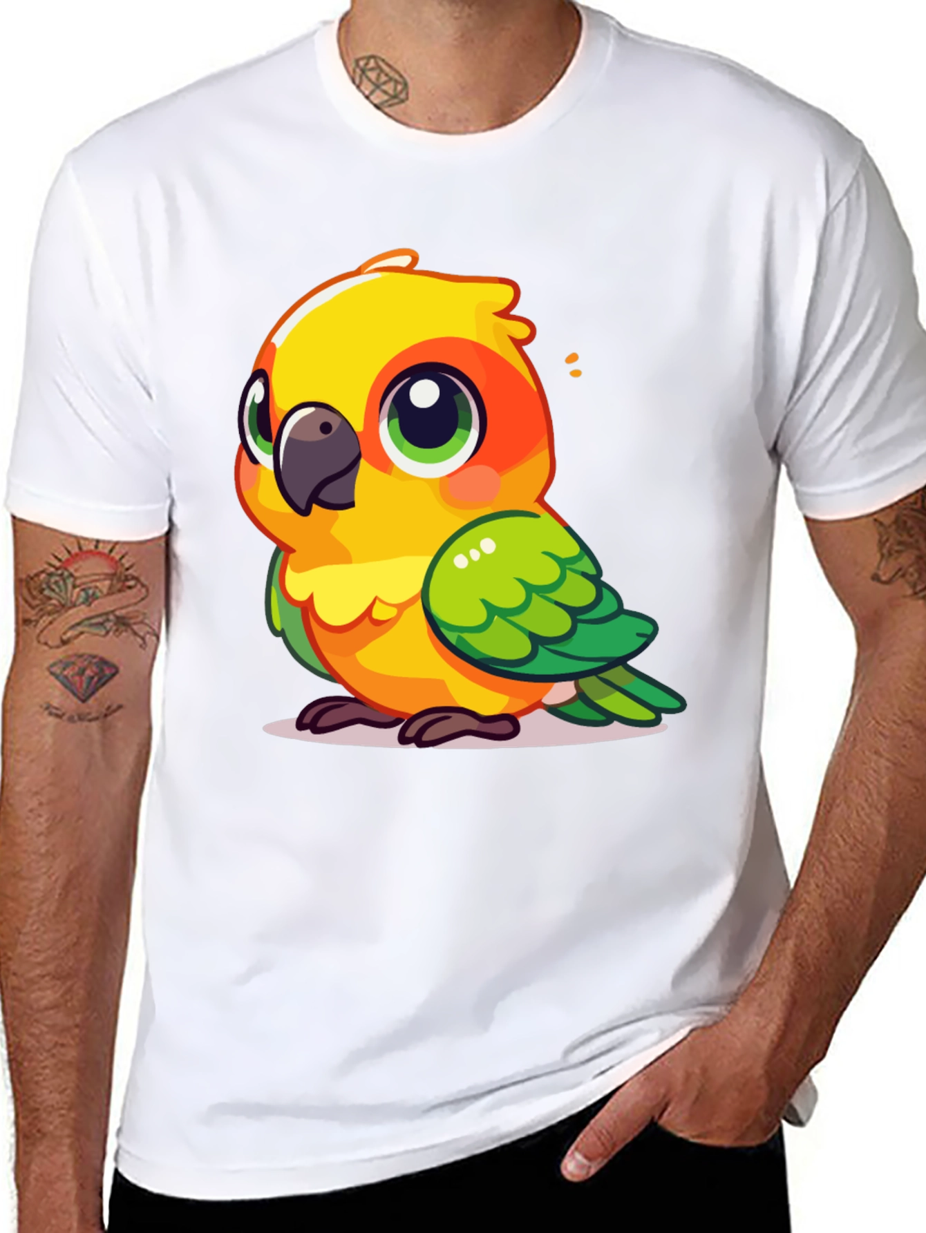 Black Cute Parrot Graphic Tee - Fun Bird Lover's T-Shirt view 8