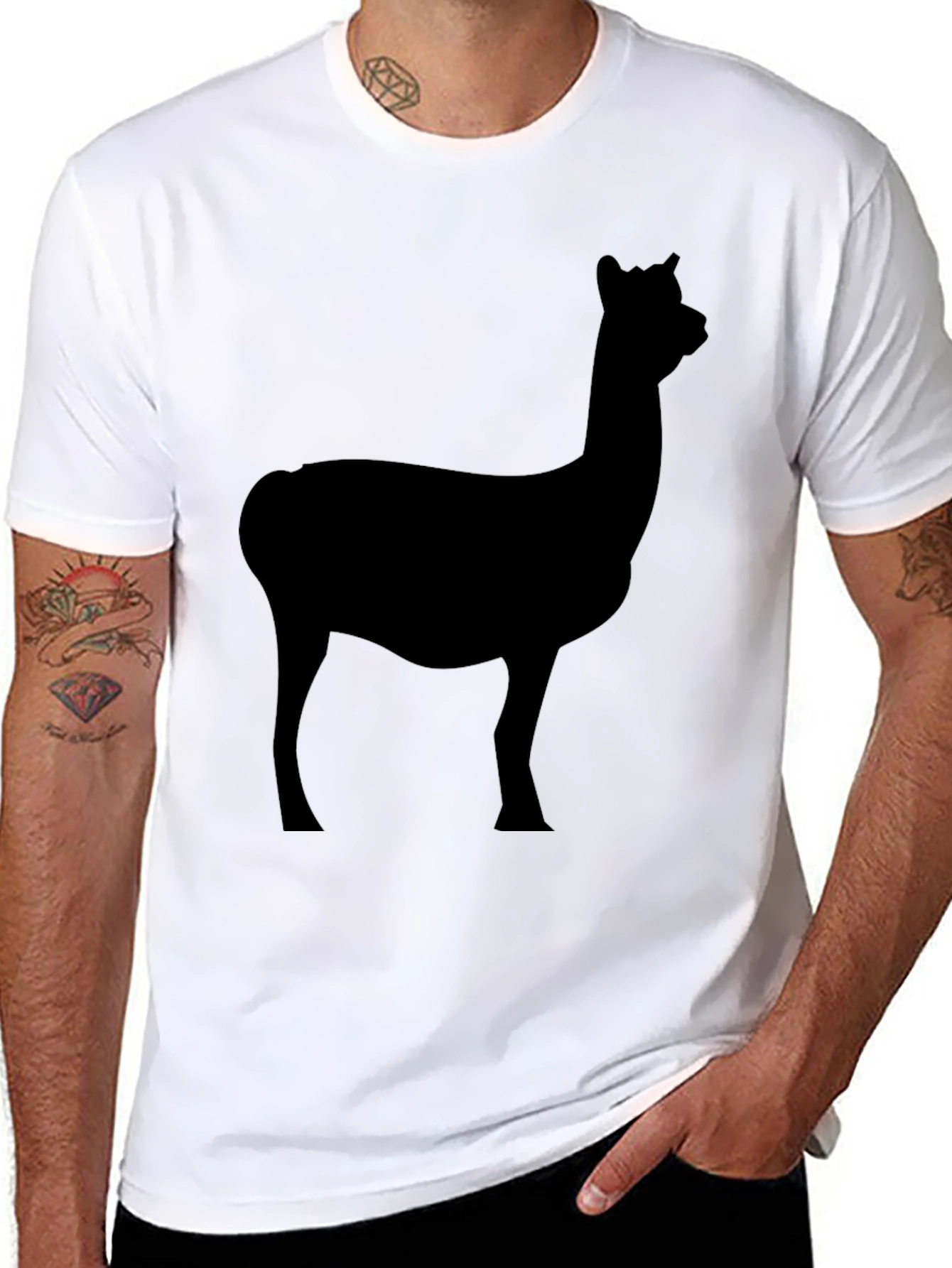 Black Men's Black T-Shirt with Alpaca Silhouette Graphic view 8