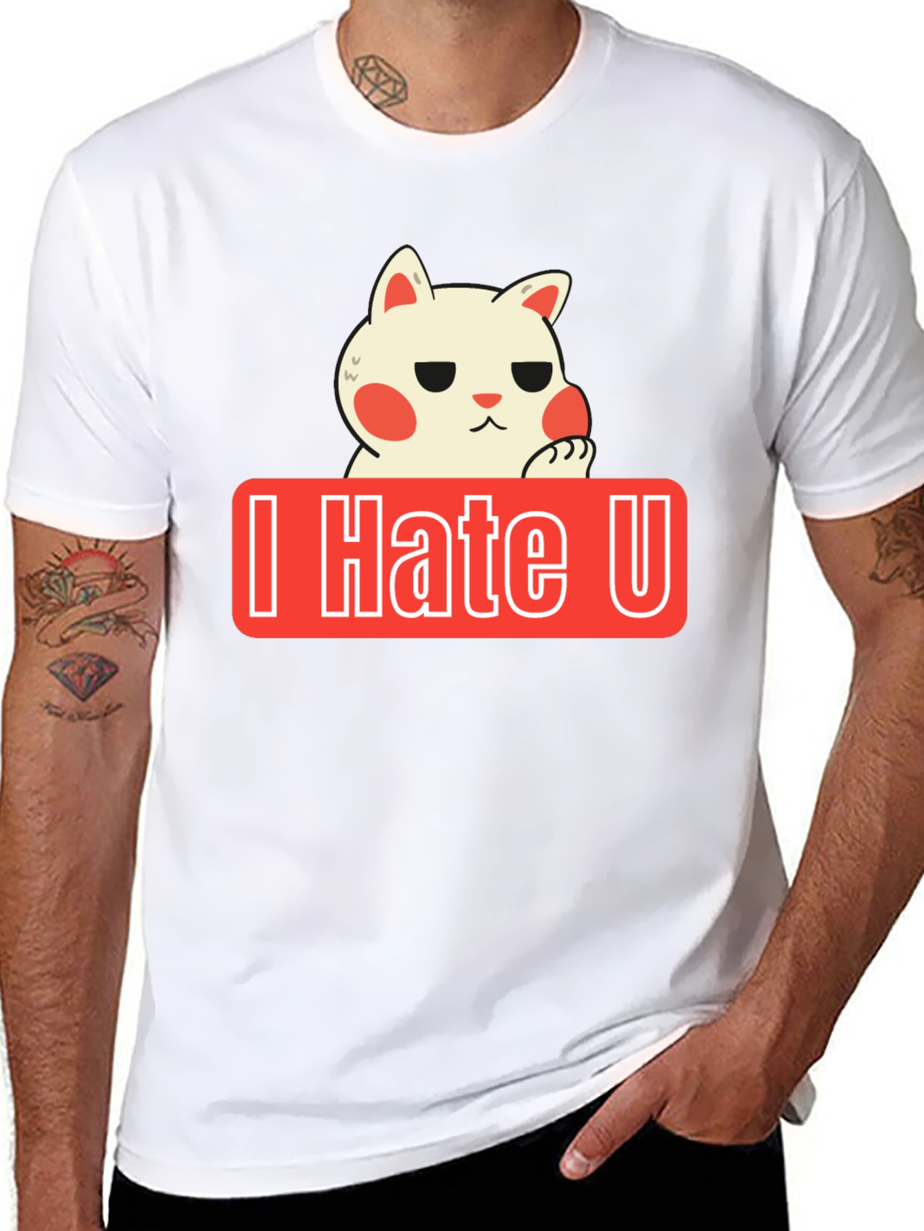 Black I Hate U Cat Graphic Tee - Funny Novelty Shirt view 8