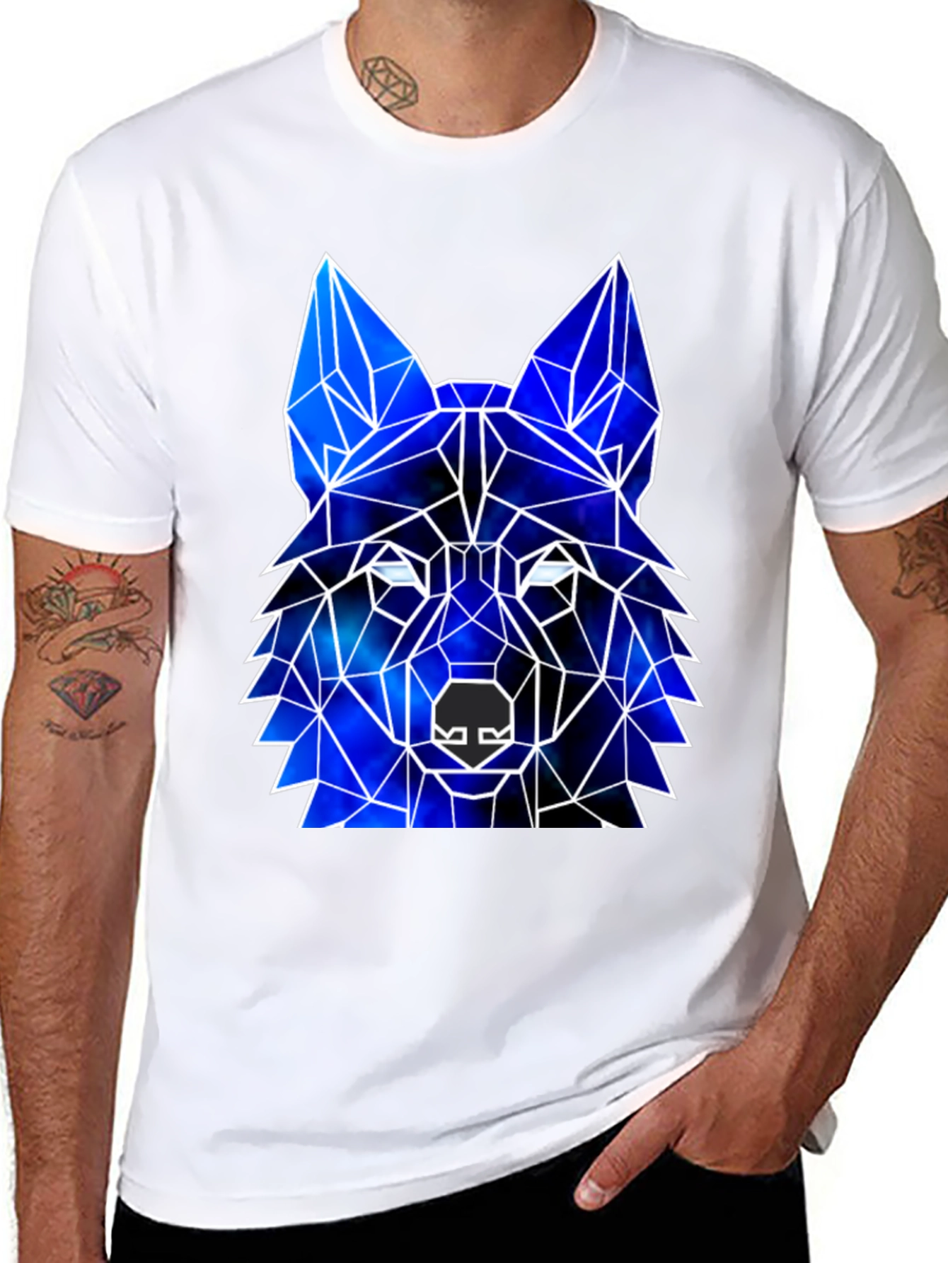 Black Geometric Wolf Galaxy Black T-Shirt view 8