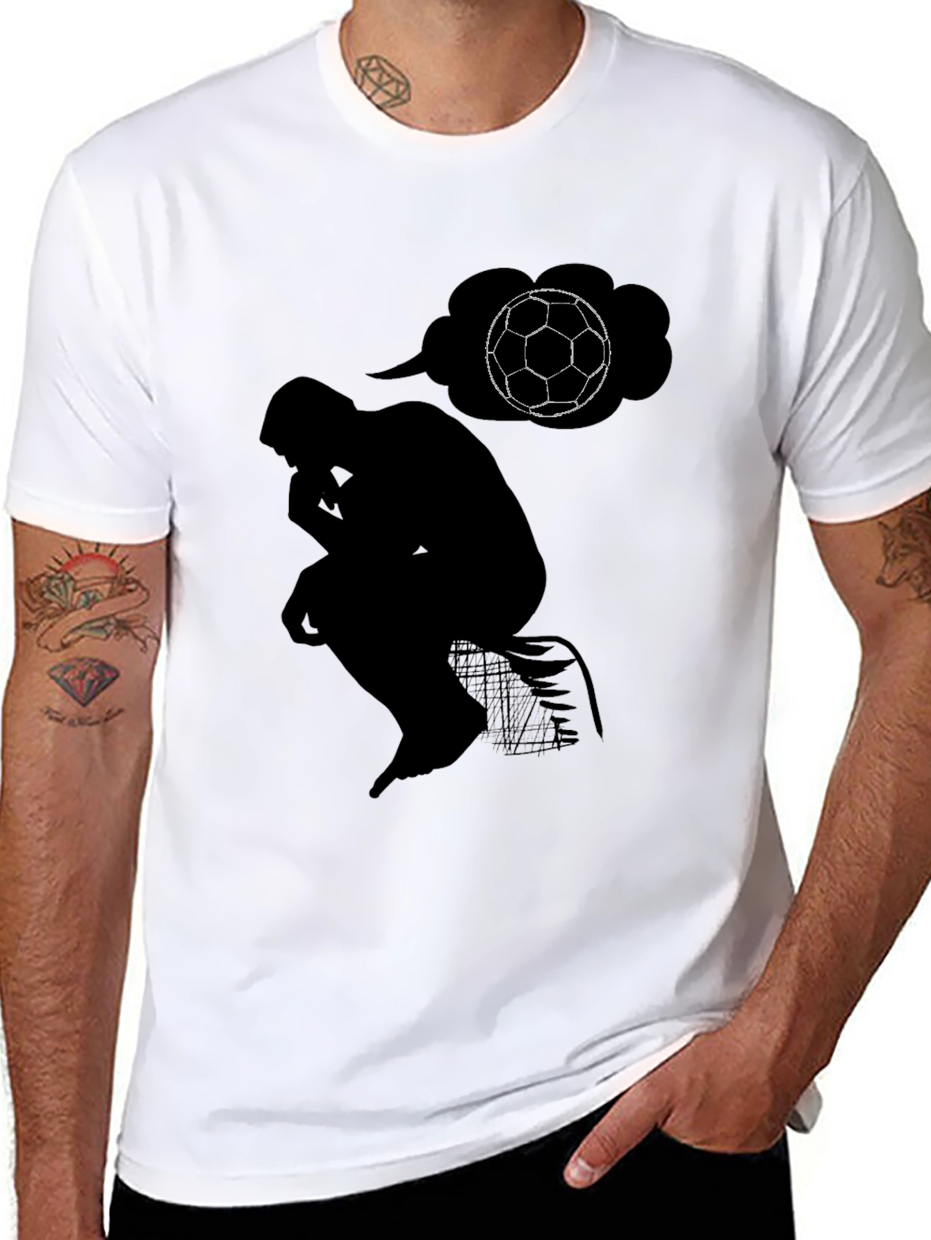 Black The Thinker Soccer T-Shirt - Black Cotton Tee view 8