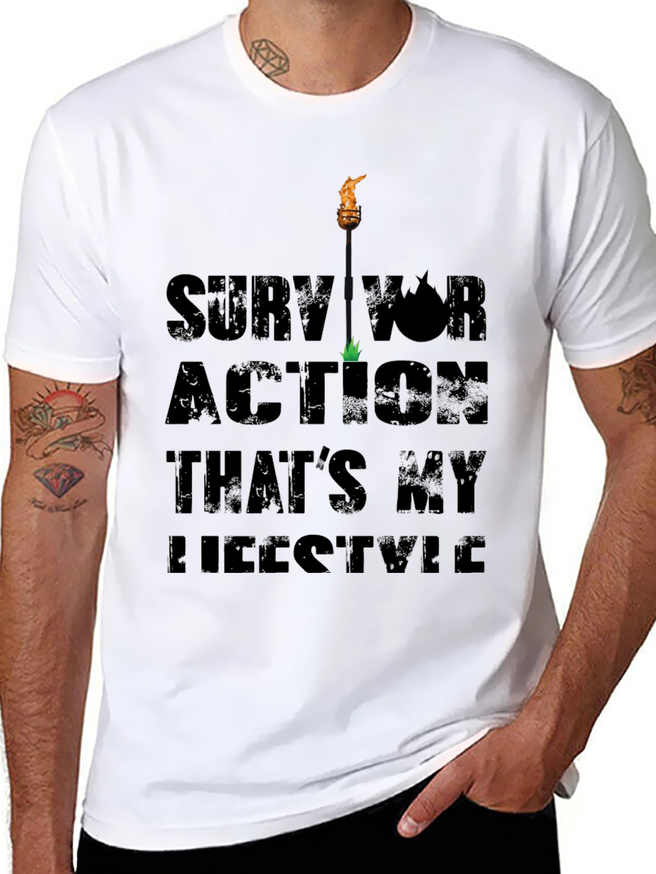 Black Survivor Action Lifestyle Graphic Print Black T-Shirt view 8