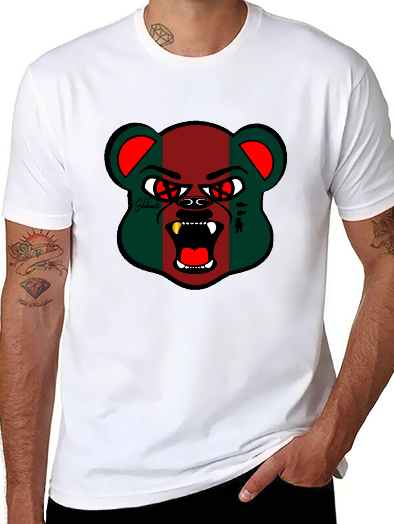 Black Men's Black Graphic Tee - Bear Design view 8