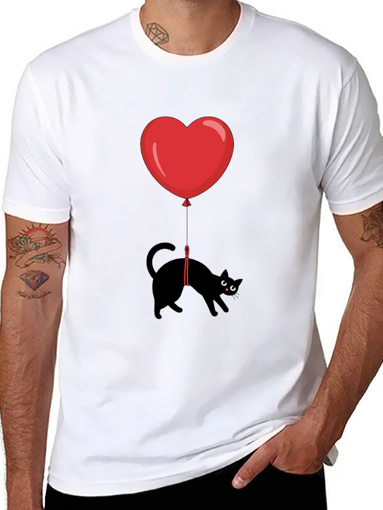 Black Black Cat Heart Balloon T-Shirt view 8