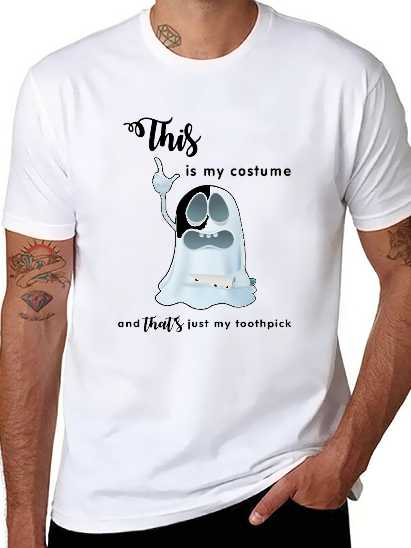 Black Humorous Ghost Costume Graphic T-Shirt view 8