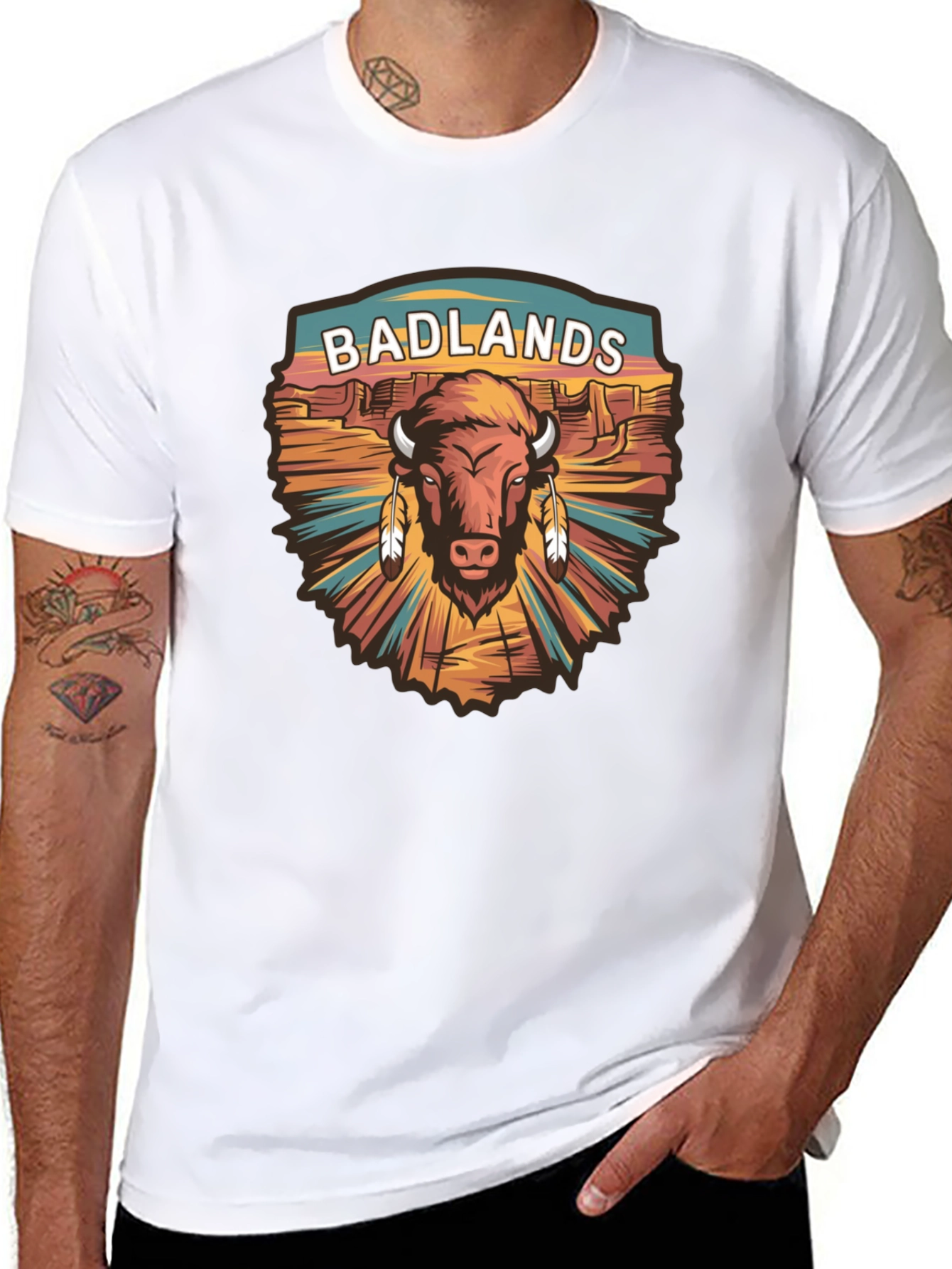 Black Badlands Bison Graphic Tee - Black Cotton T-Shirt view 8
