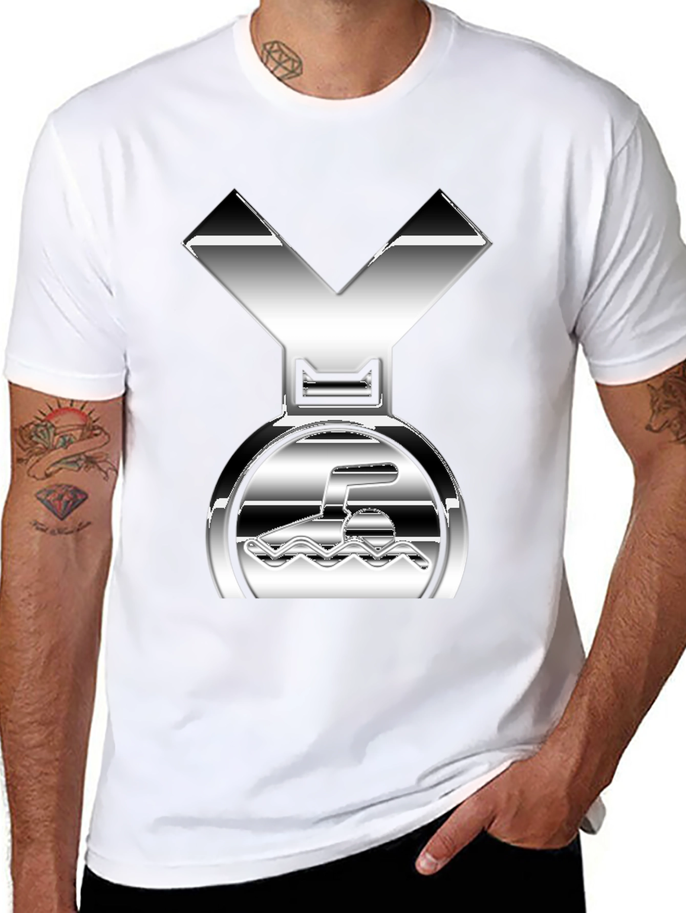 Swimming Medal Graphic Tee - Silver Design - 8