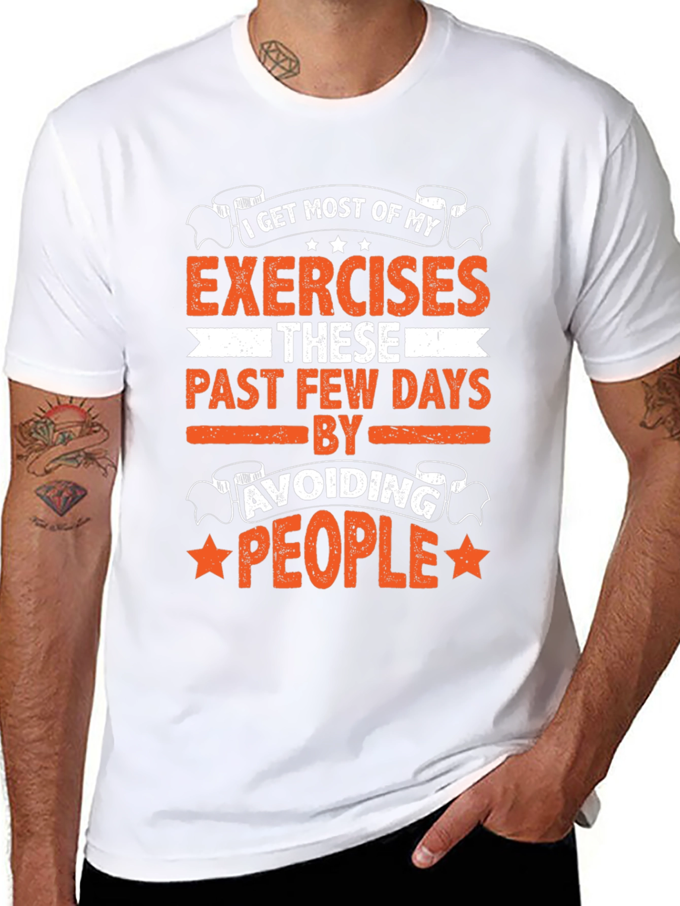 Black Funny Exercise Avoid People Graphic Tee view 8