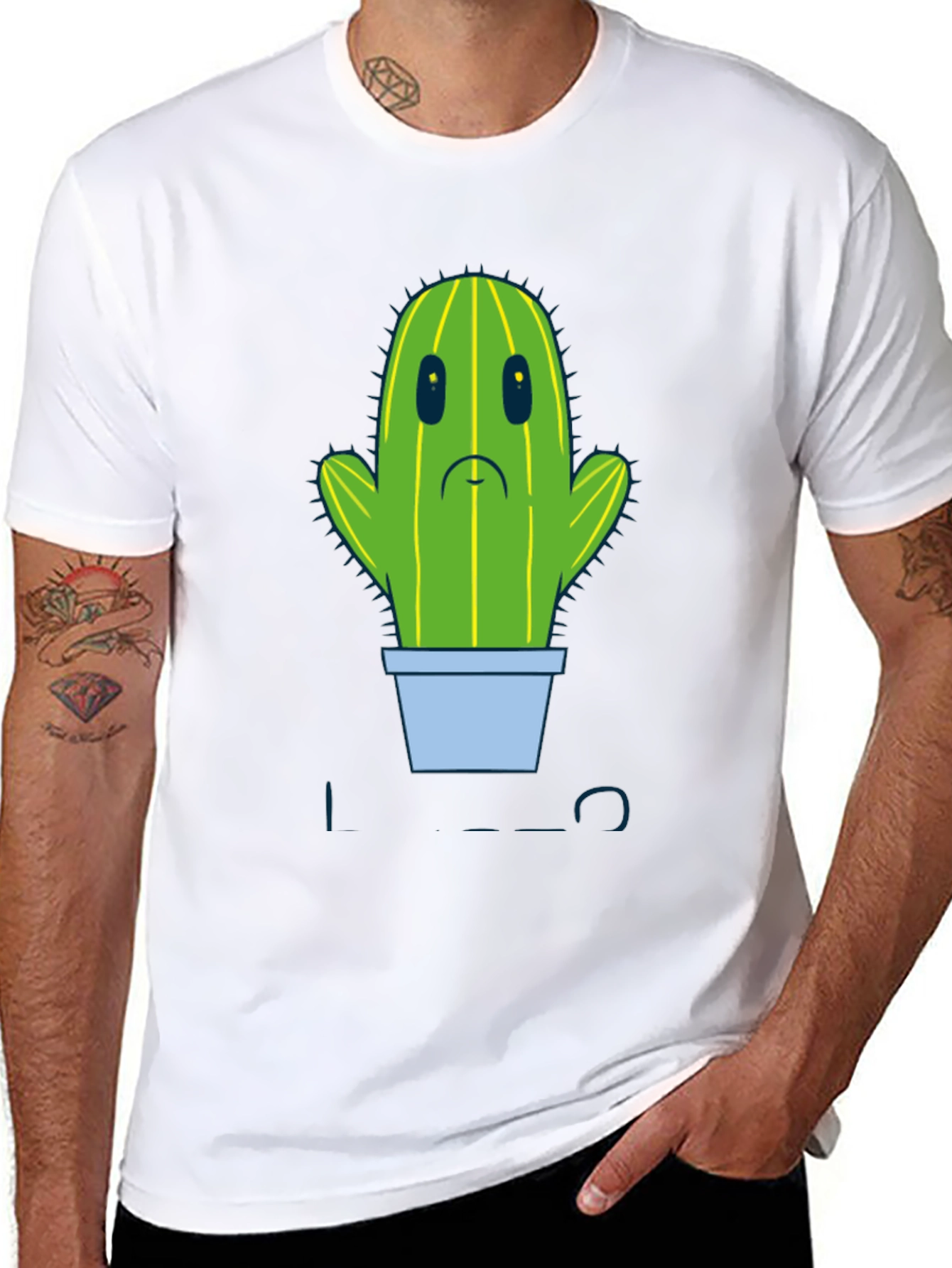 Sad Cactus Graphic Tee - Men's Black T-Shirt - 8