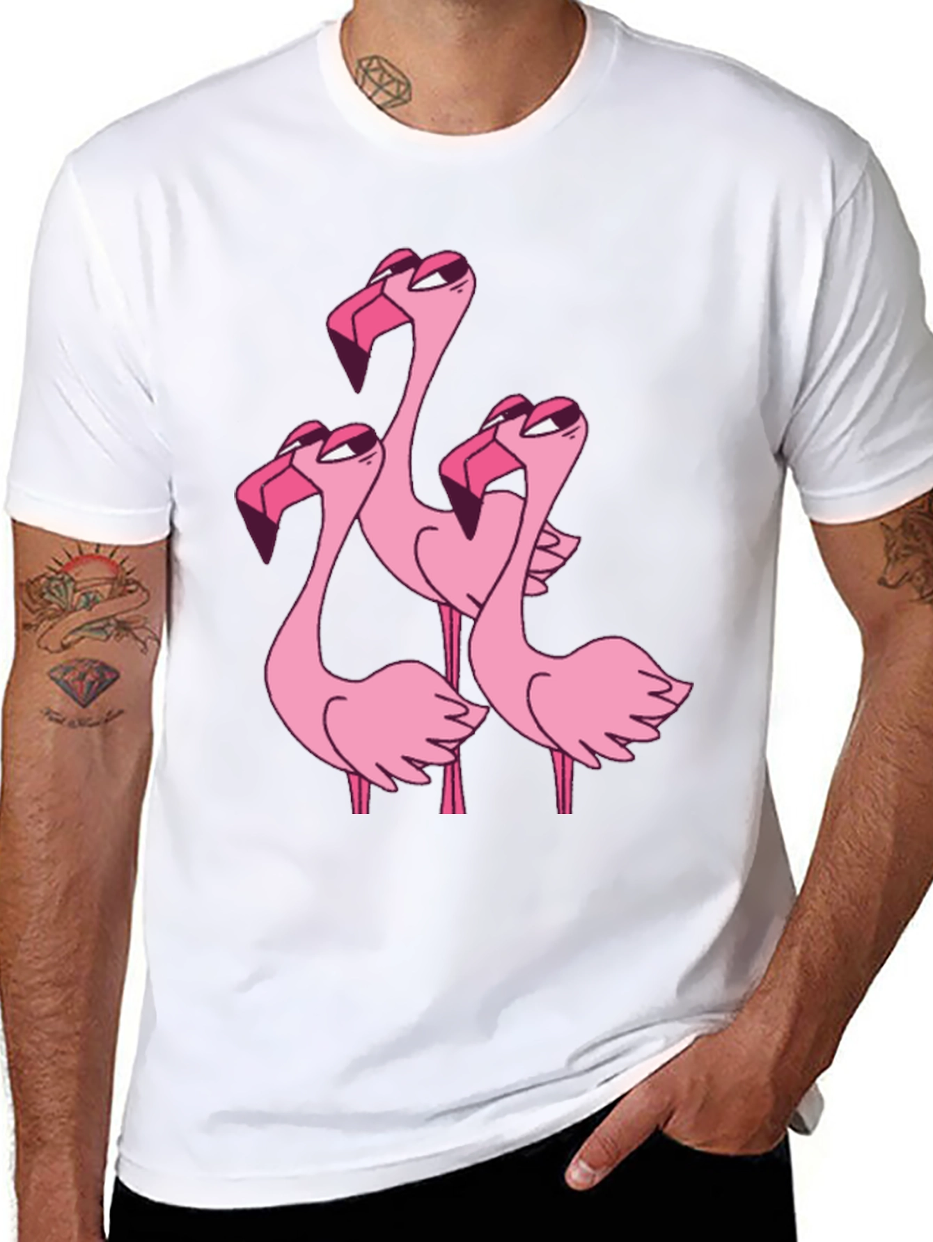Black Flamingo Cartoon Graphic Black T-Shirt view 8