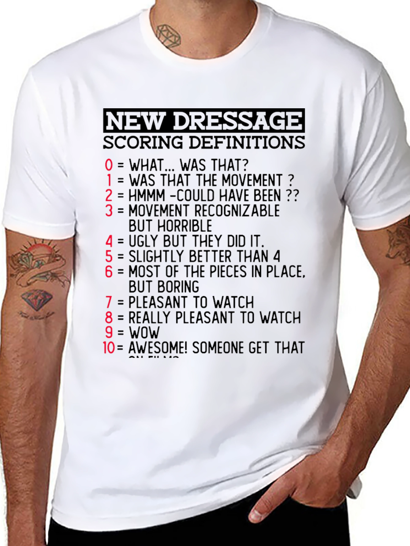 Black Dressage Scoring Definitions T-Shirt - Equestrian Humor Tee view 8