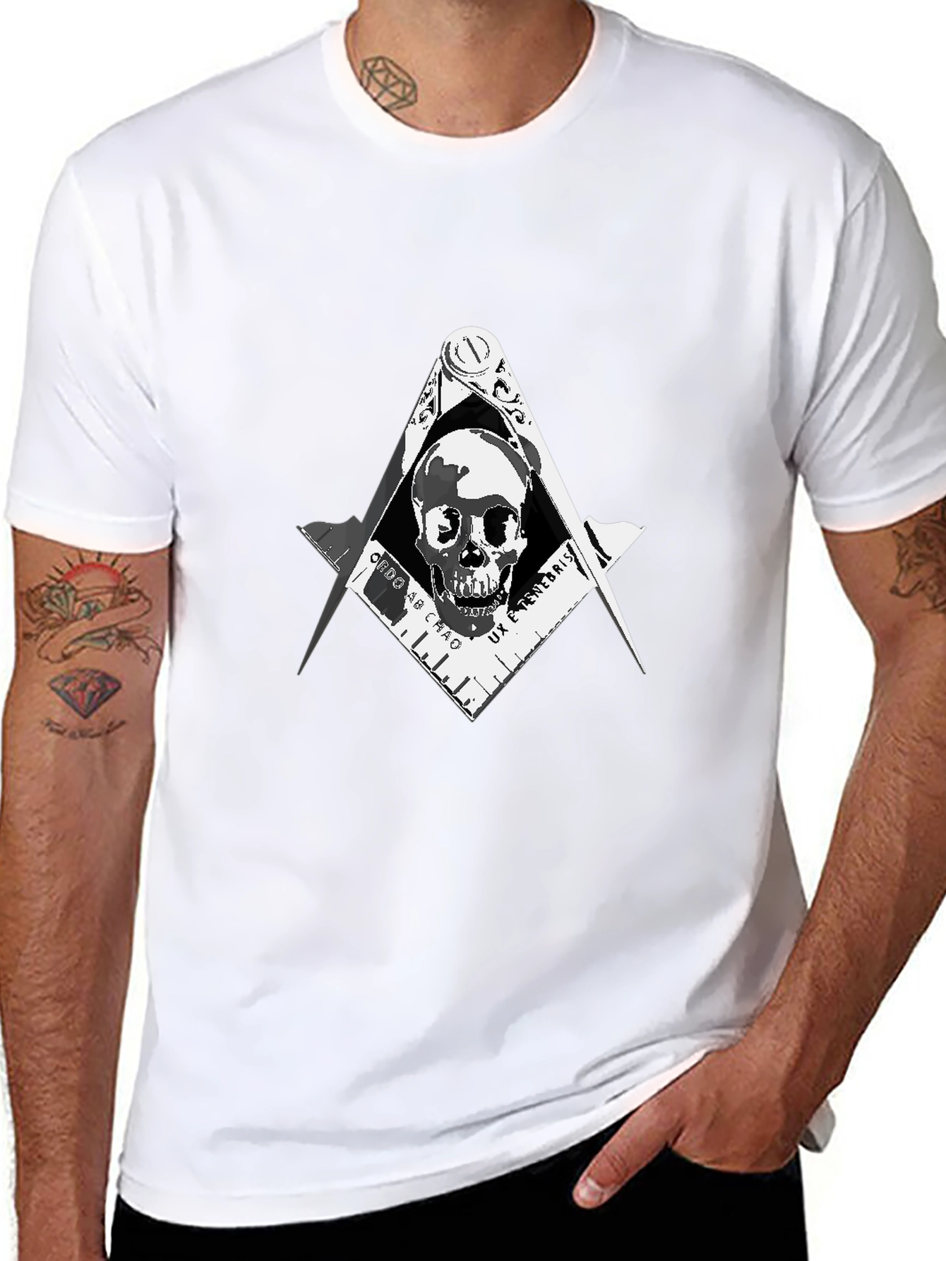Black Skull Masonic T-Shirt - Men's Graphic Tee view 8