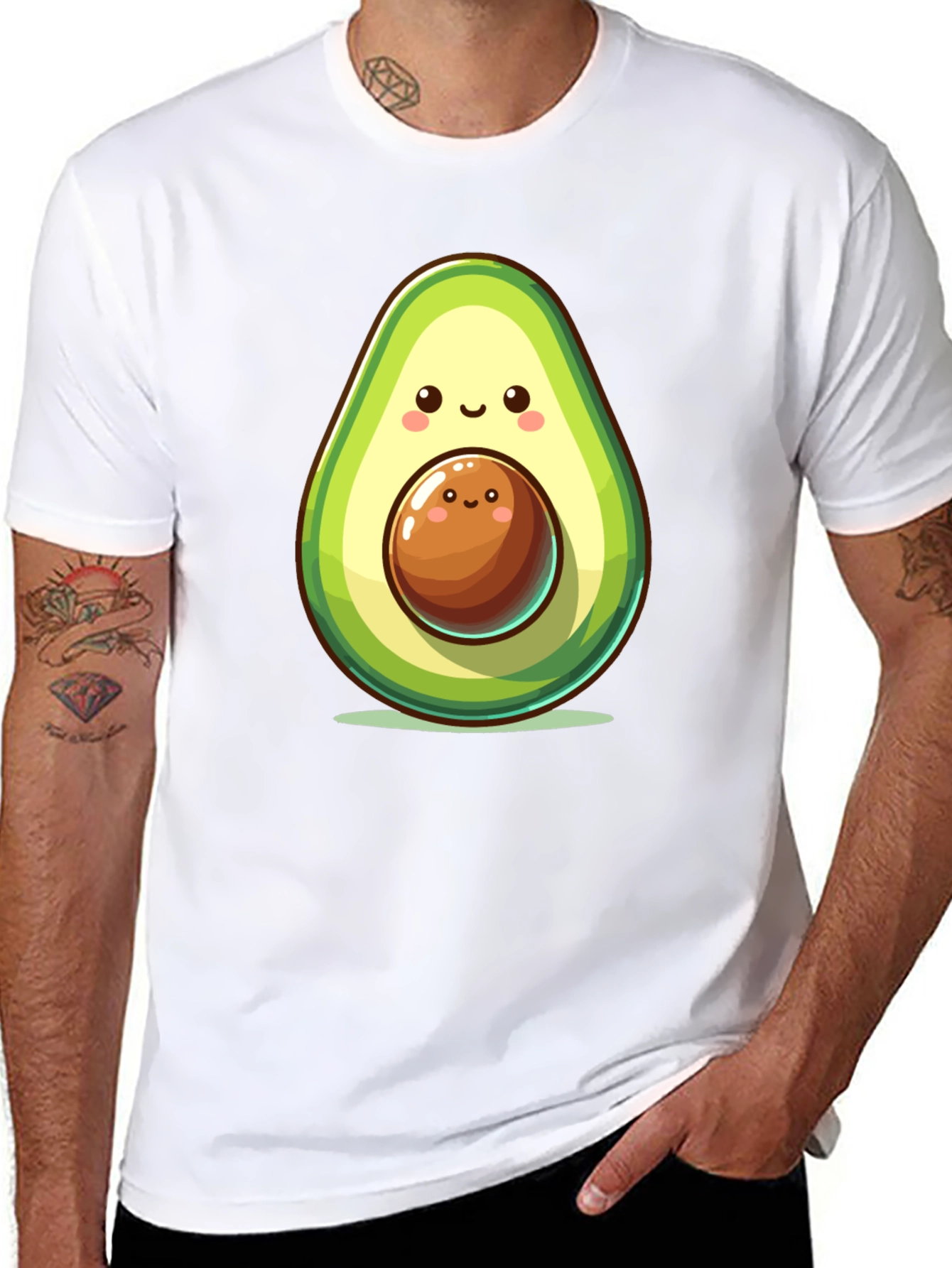 Black Cute Avocado Cartoon Graphic Black T-Shirt view 8