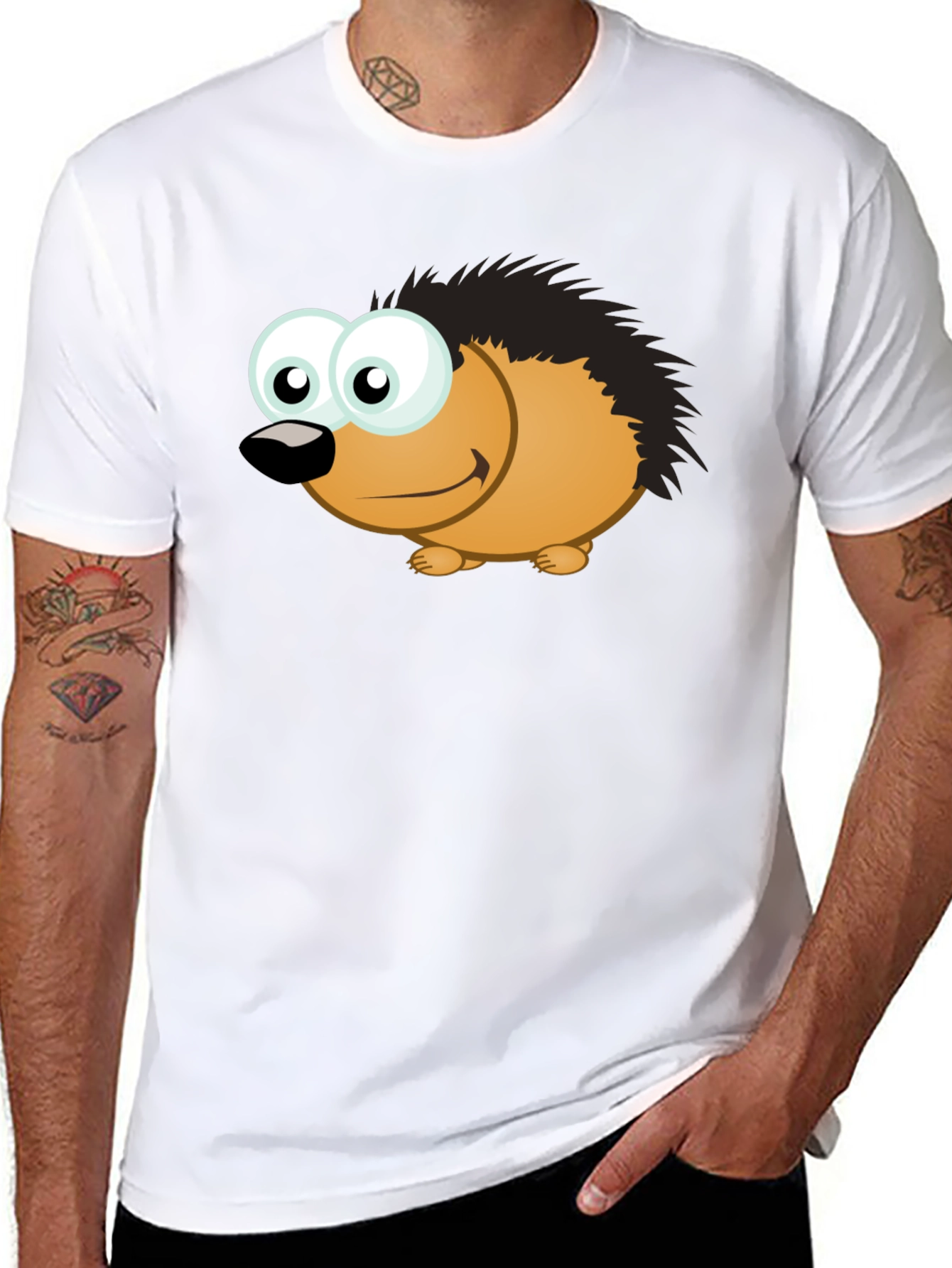 Black Cartoon Hedgehog T-Shirt - Men's Black Tee view 8