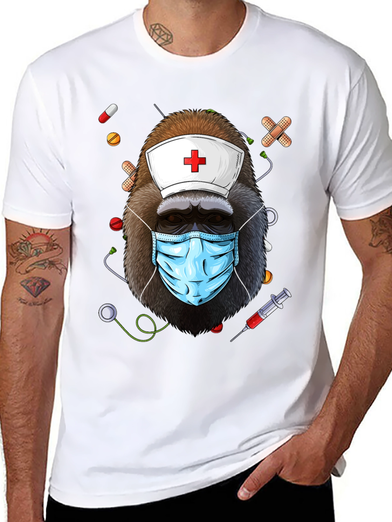 Black Nurse Gorilla T-Shirt - Medical Humor Tee view 8